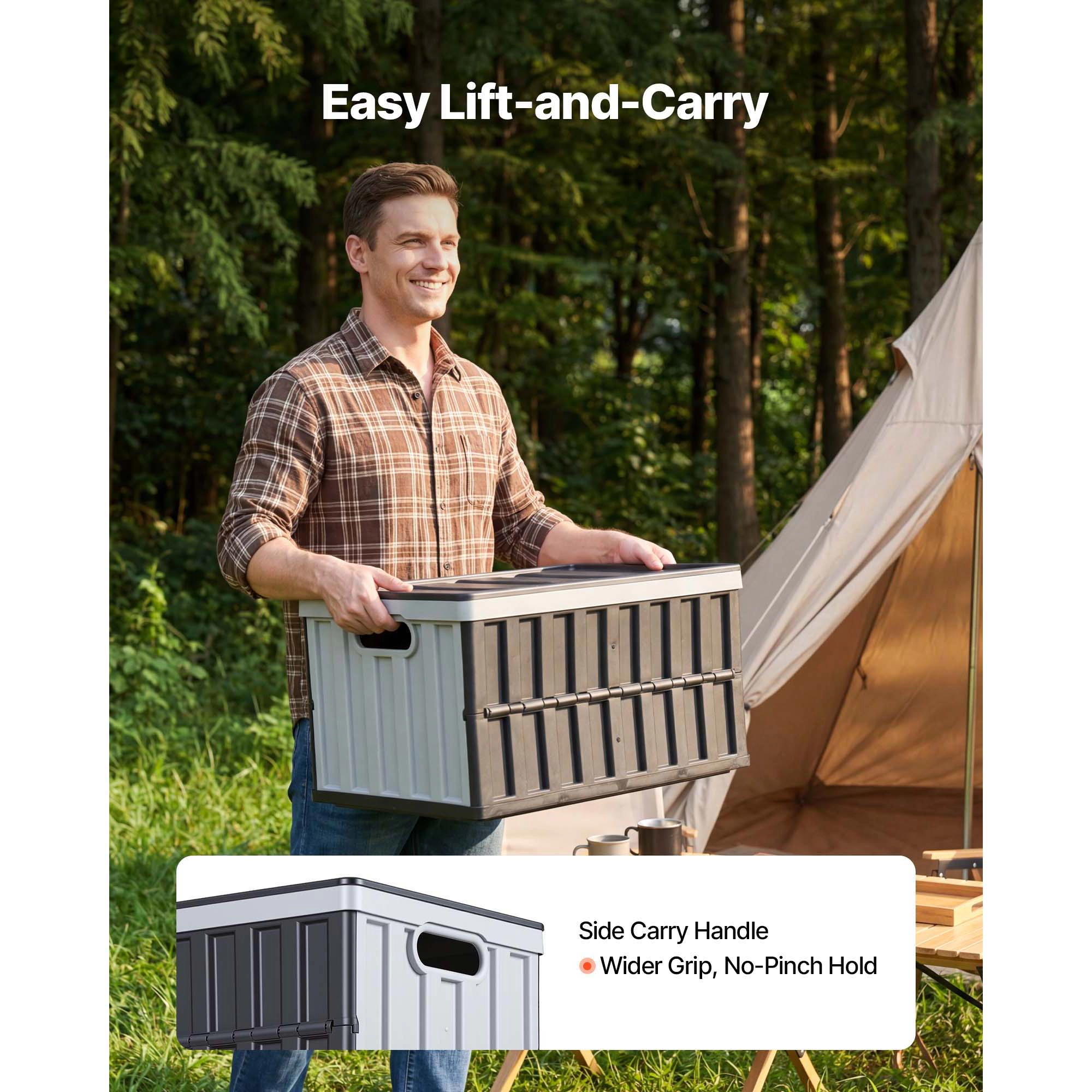 HONGGE Plastic Collapsible Storage Bins with Lids 65L Stackable Folding Storage Crates with Handles Holds 84 lbs Per