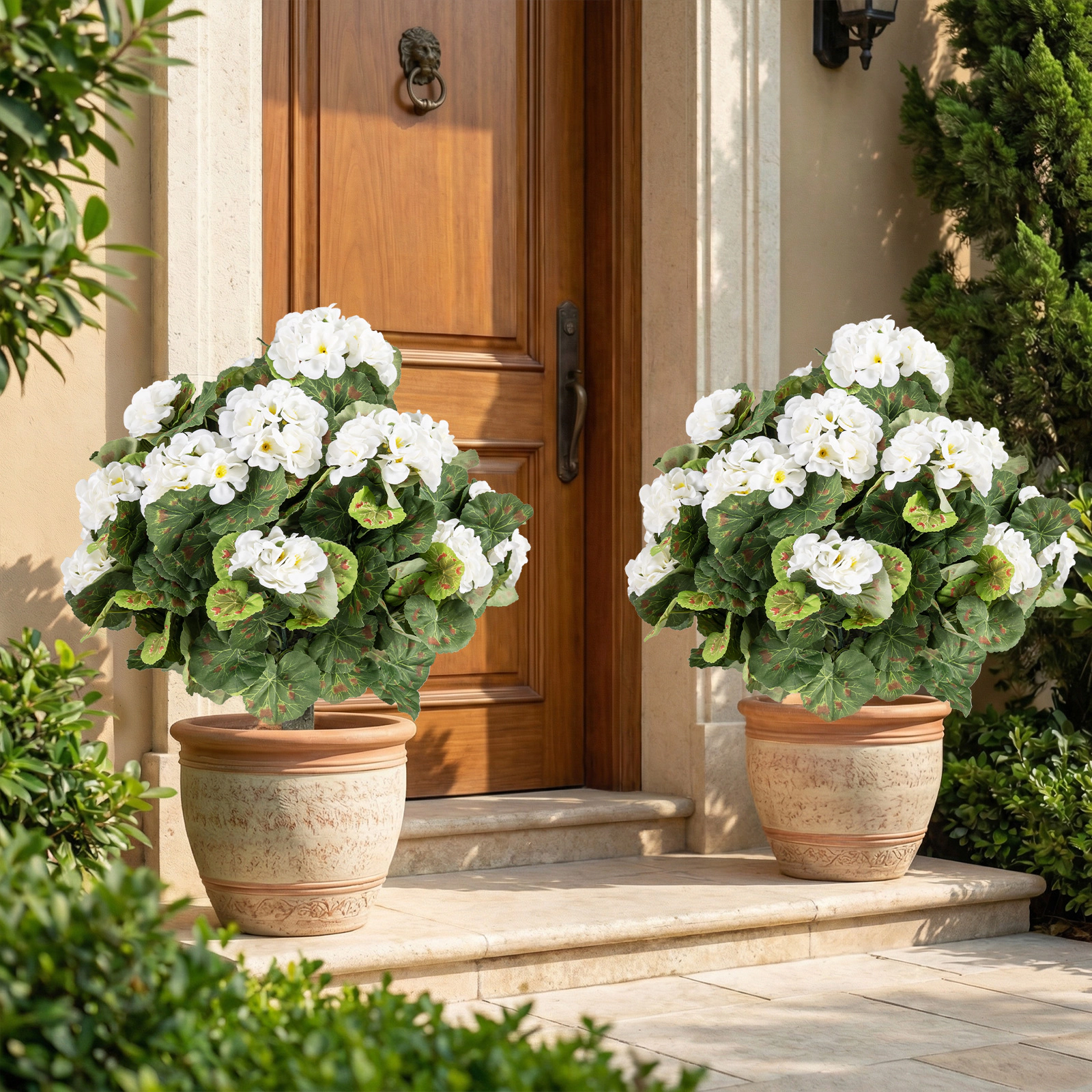Slickblue Set of 2 Artificial Begonia Topiary Ball White Flowers 22.5 In Outdoor Plant Decor