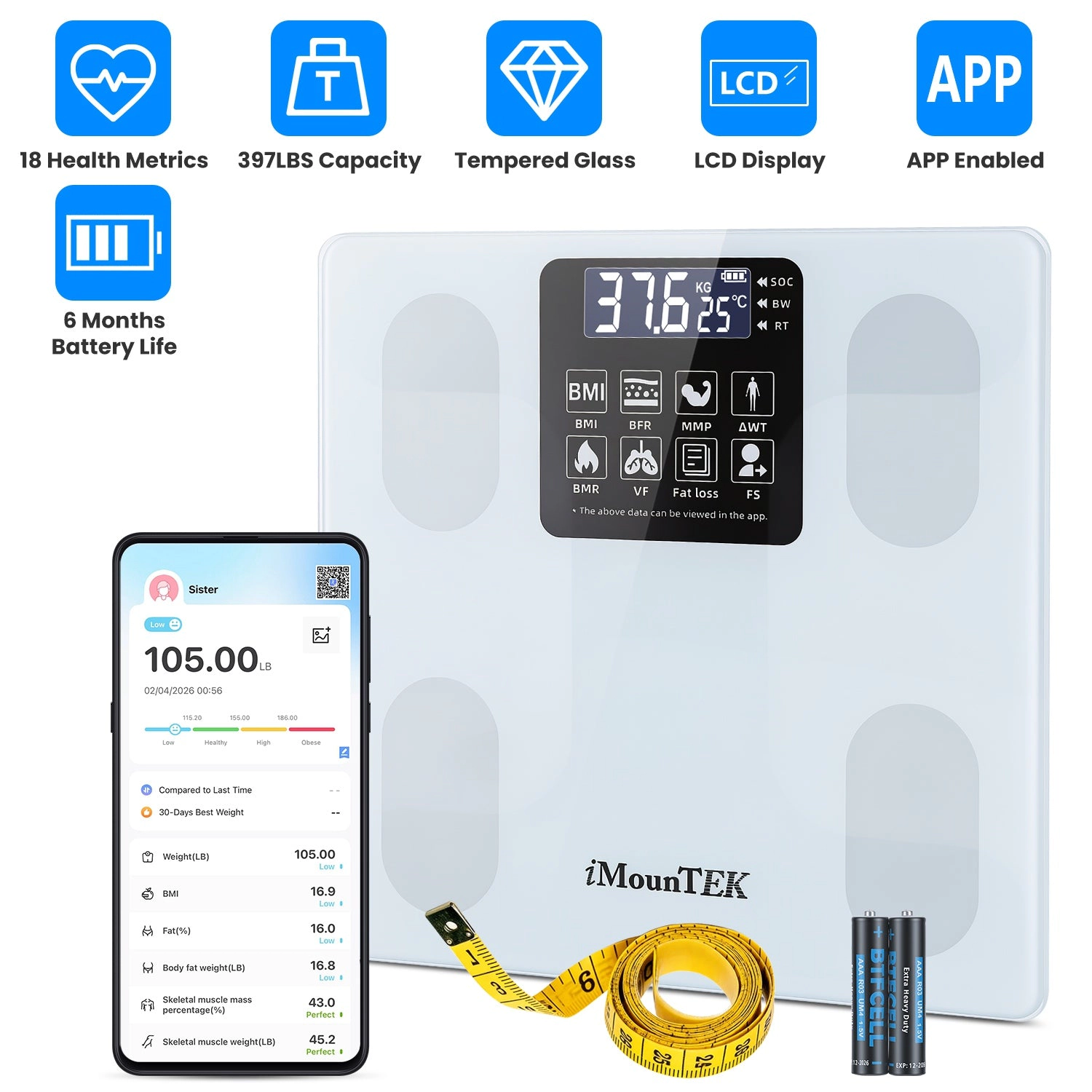 GBruno Smart Digital Body Weight Scale With App Sync