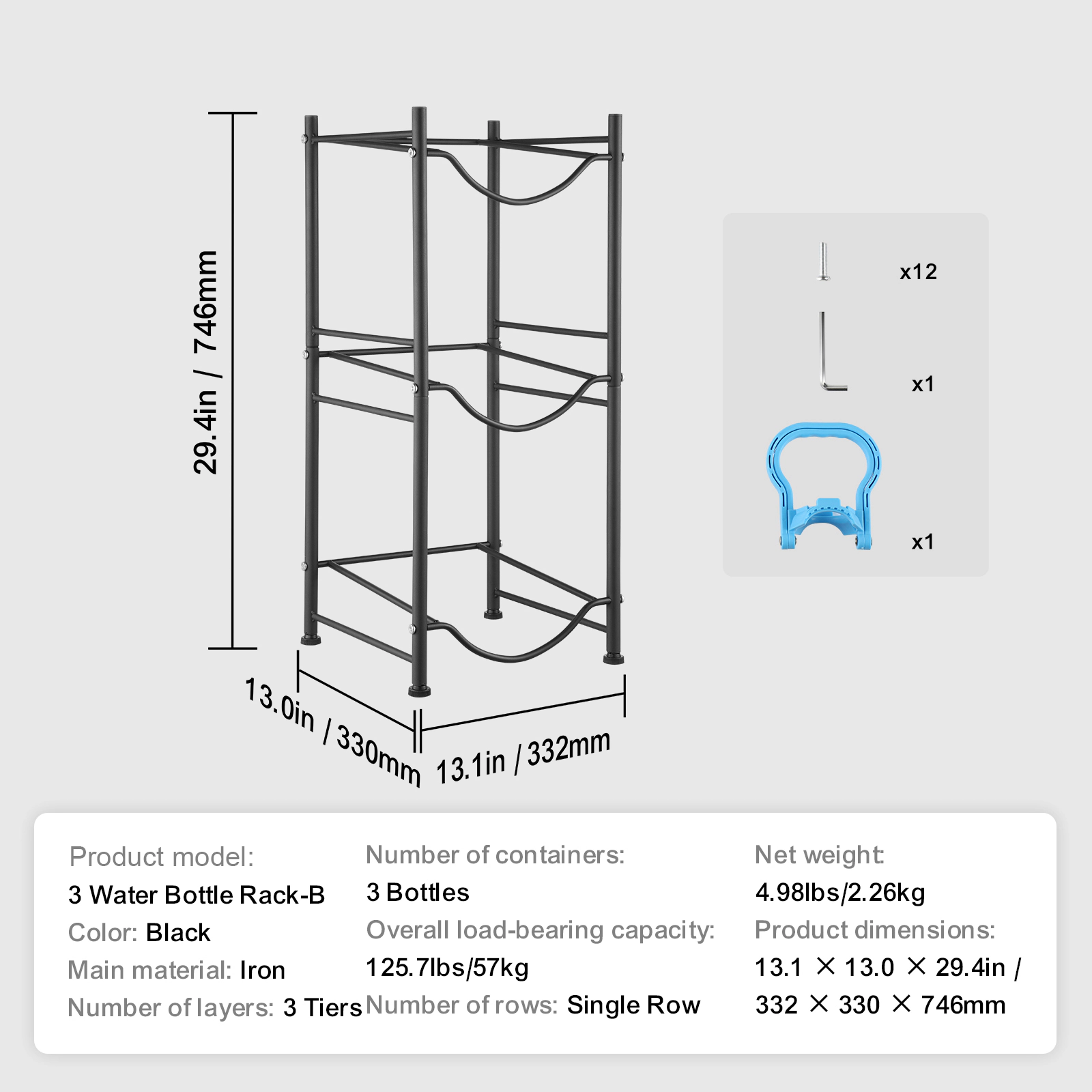 HONGGE Water Jug Holder 5 Gallon Water Bottle Holder Single Row Water Bottle Rack for Heavy Duty Water Jug Rack for