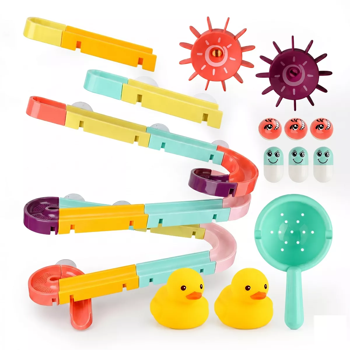 Sperric Interactive Bathtub Slide Set w/ Rubber Ducks & Ball - Toddler Bath Toys, Puzzle Slide Bath Toy for Kids