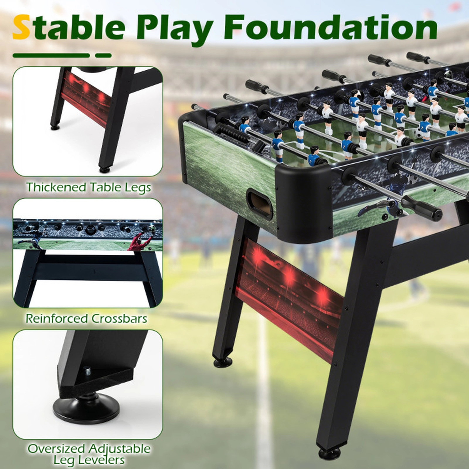 SUGIFT 54-in Full Size Foosball Table with Ergonomic Handles Thickened Legs Adjustable Levelers and 2 Balls
