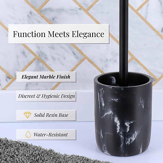 Evideco Marble-Effect Polyresin Toilet Brush Set, 2-Piece