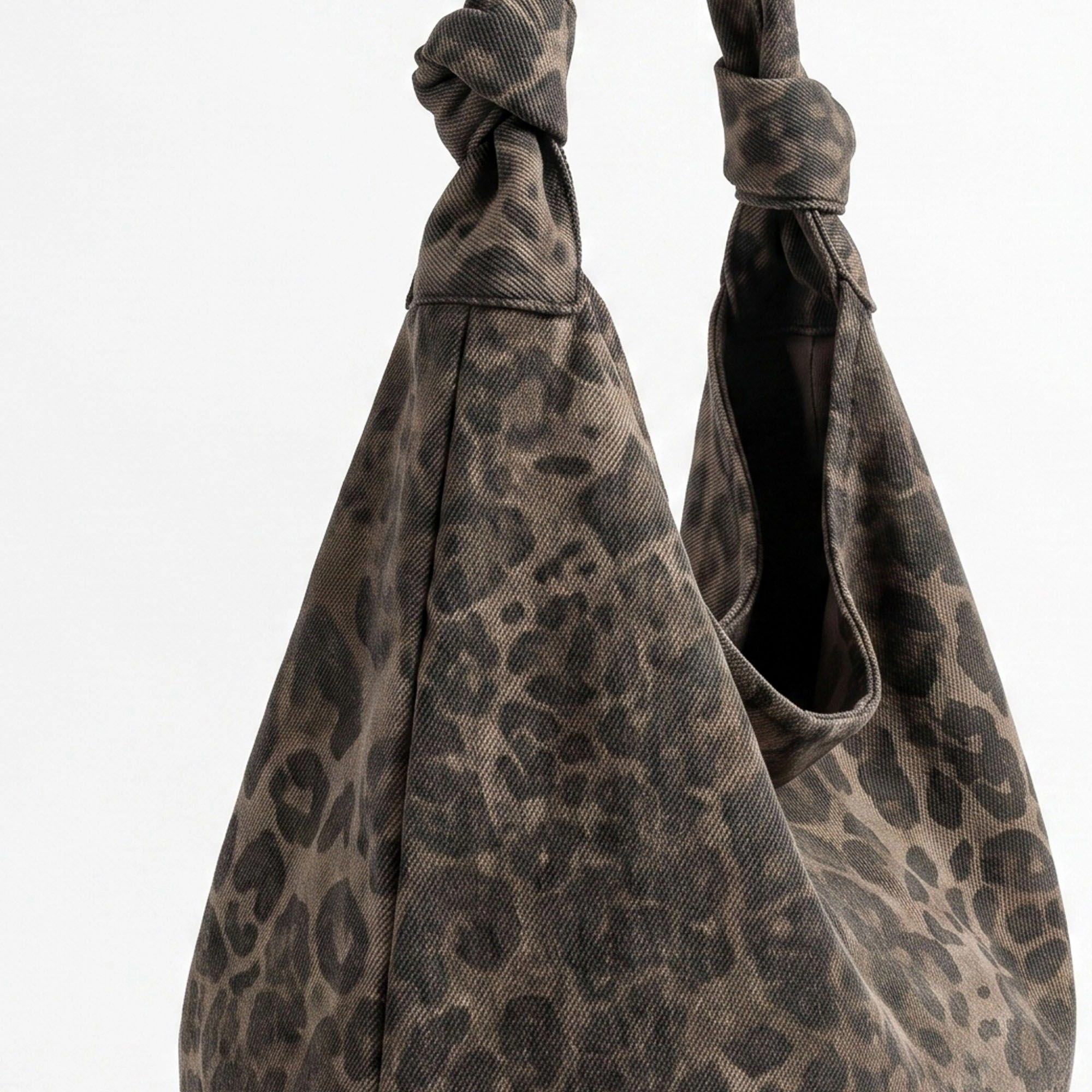 Alilang Women's Oversized Leopard Print Hobo Shoulder Bag with Knotted Strap