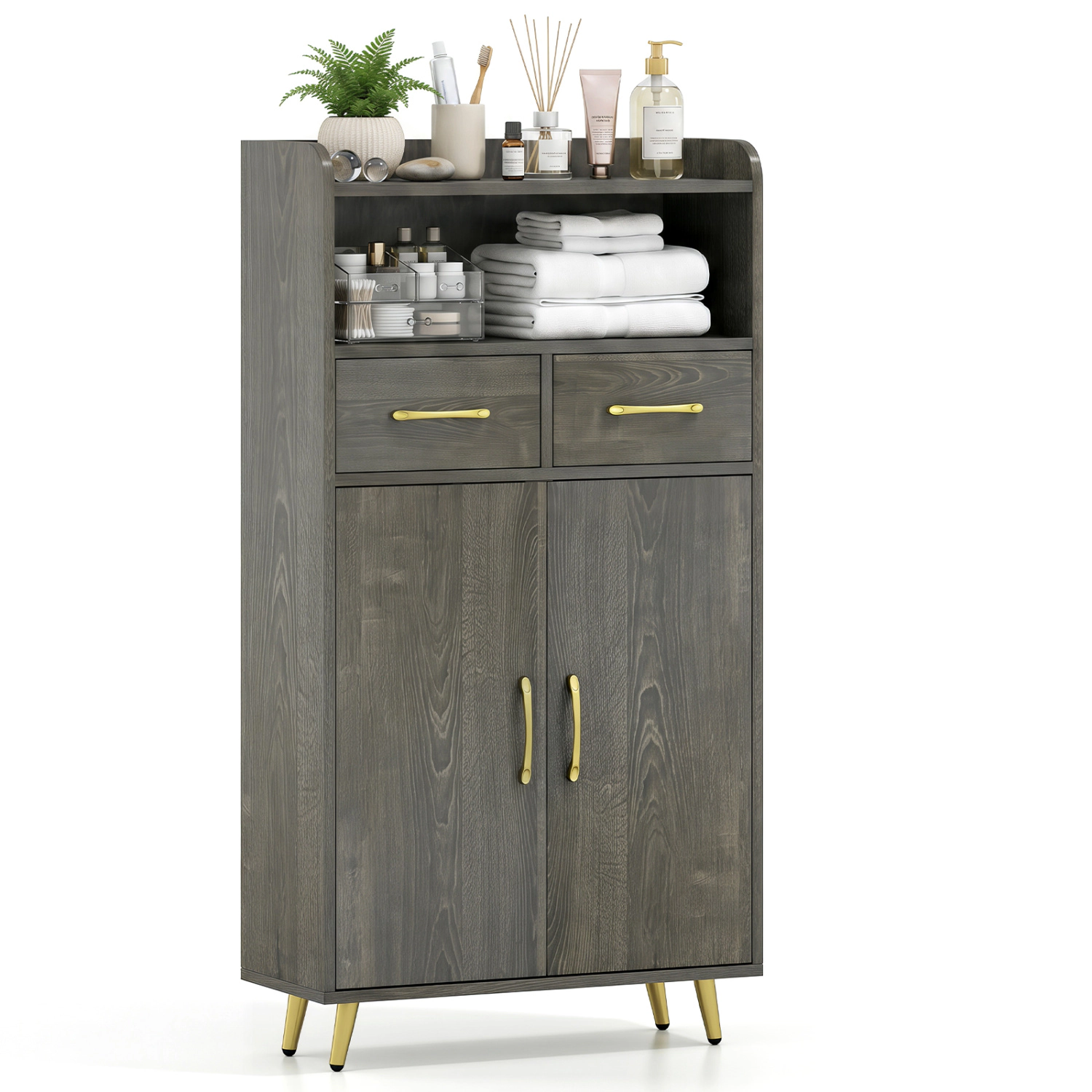 SlickBlue Bathroom Storage Cabinet with Drawers, Doors & Adjustable Shelf