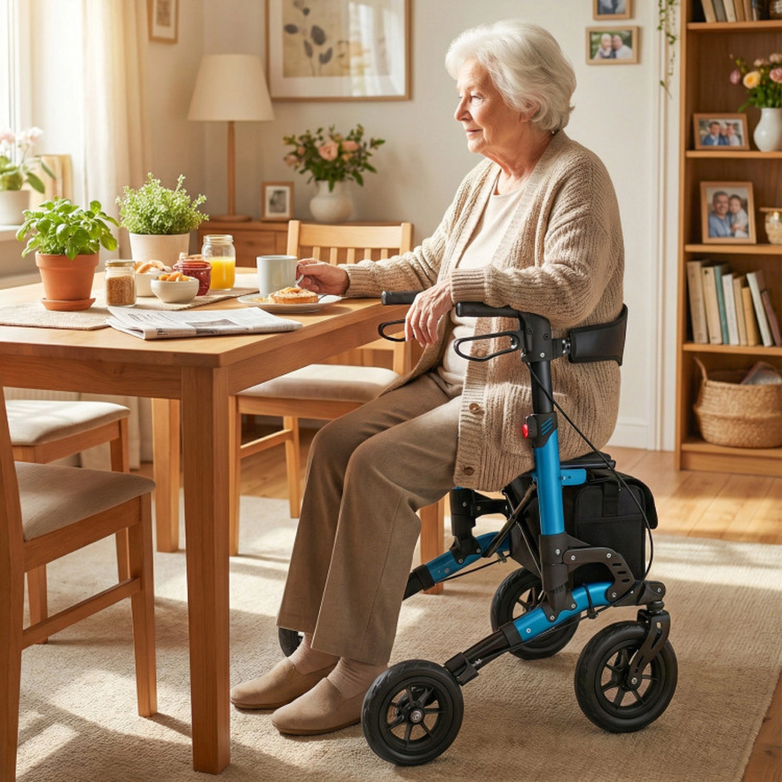 SUGIFT Blue Folding Rollator Walker with Spring Suspension and Mesh Backrest 31.5-in W 25-in D 300-lb Seat Capacity