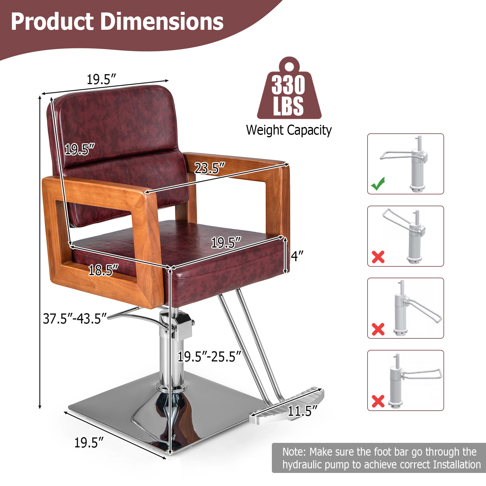 SUGIFT 330-lb Capacity Hydraulic Hair Styling Chair with 360-Degree Swivel 8-Position Headrest and Footrest