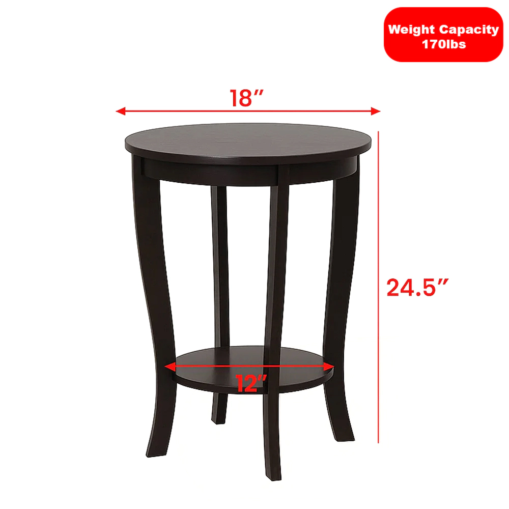 Hivvago Two-Layer Round End Table with Durable Solid Wood Legs
