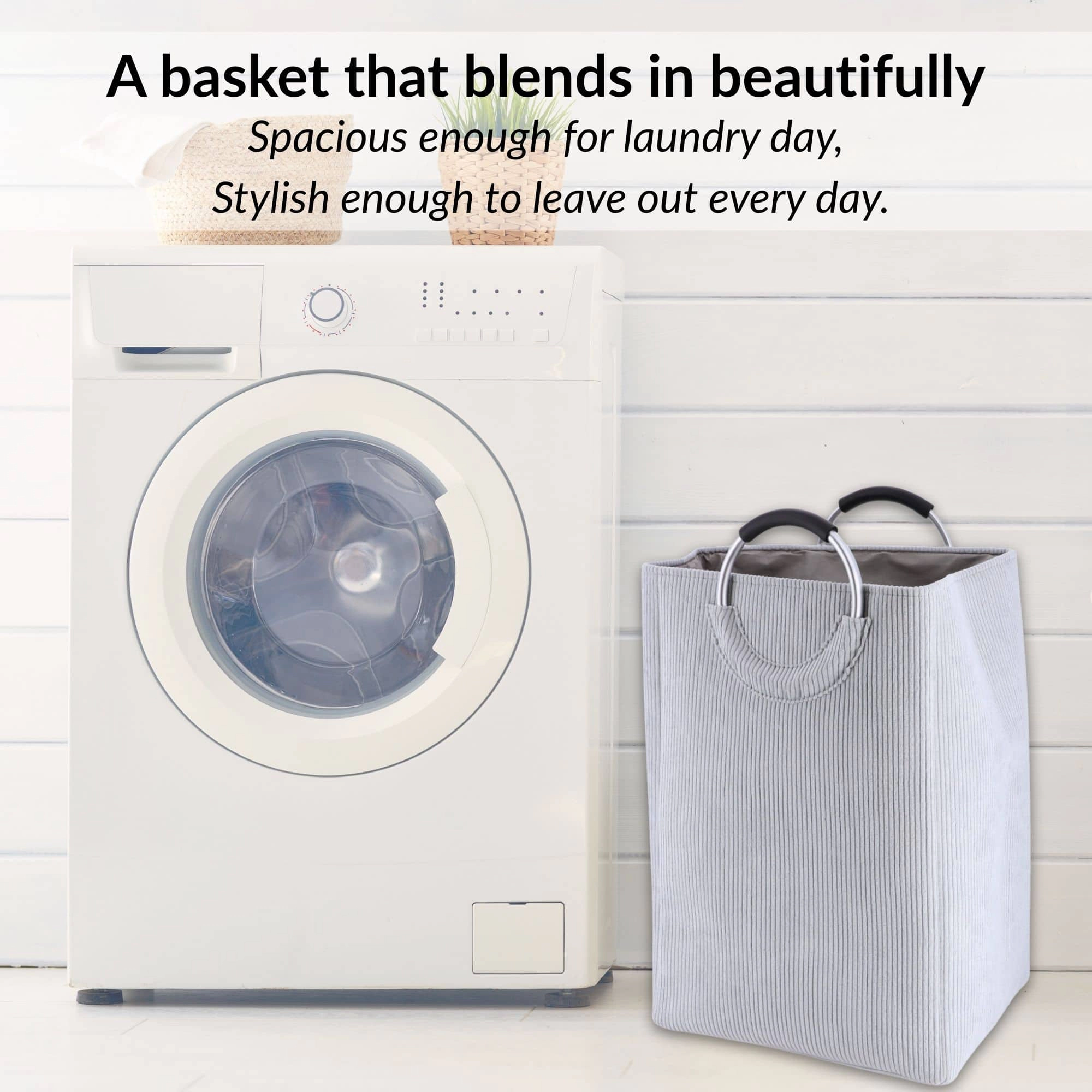 Evideco French Home Goods 55L Corduroy Laundry Hamper - Rectangular, EVA-Lined, Foldable