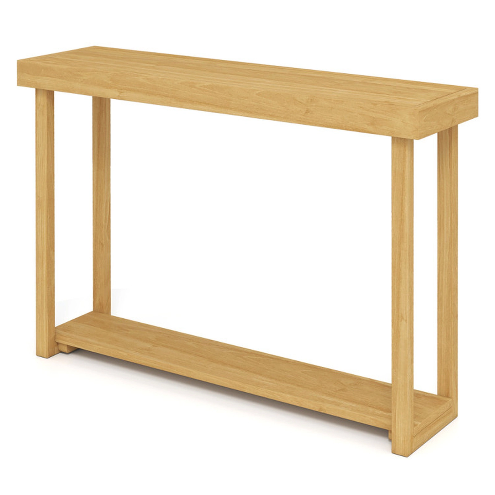 SUGIFT 46-in Teak Wood 2-Tier Console Table 66-lb Tabletop Capacity 22-lb Shelf Capacity Narrow Sofa Table Natural
