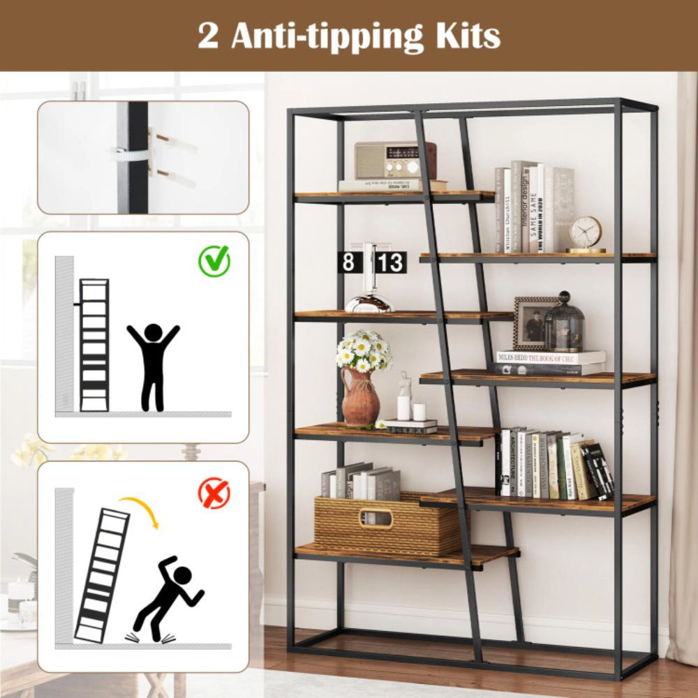 Hivvago Industrial Open Shelf Bookcase with 7-Tier Metal Storage Frame
