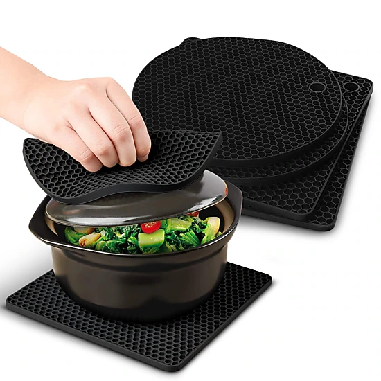 Cheer Collection 4-Pack Heat-Resistant Silicone Trivets with Non-Slip Honeycomb Texture