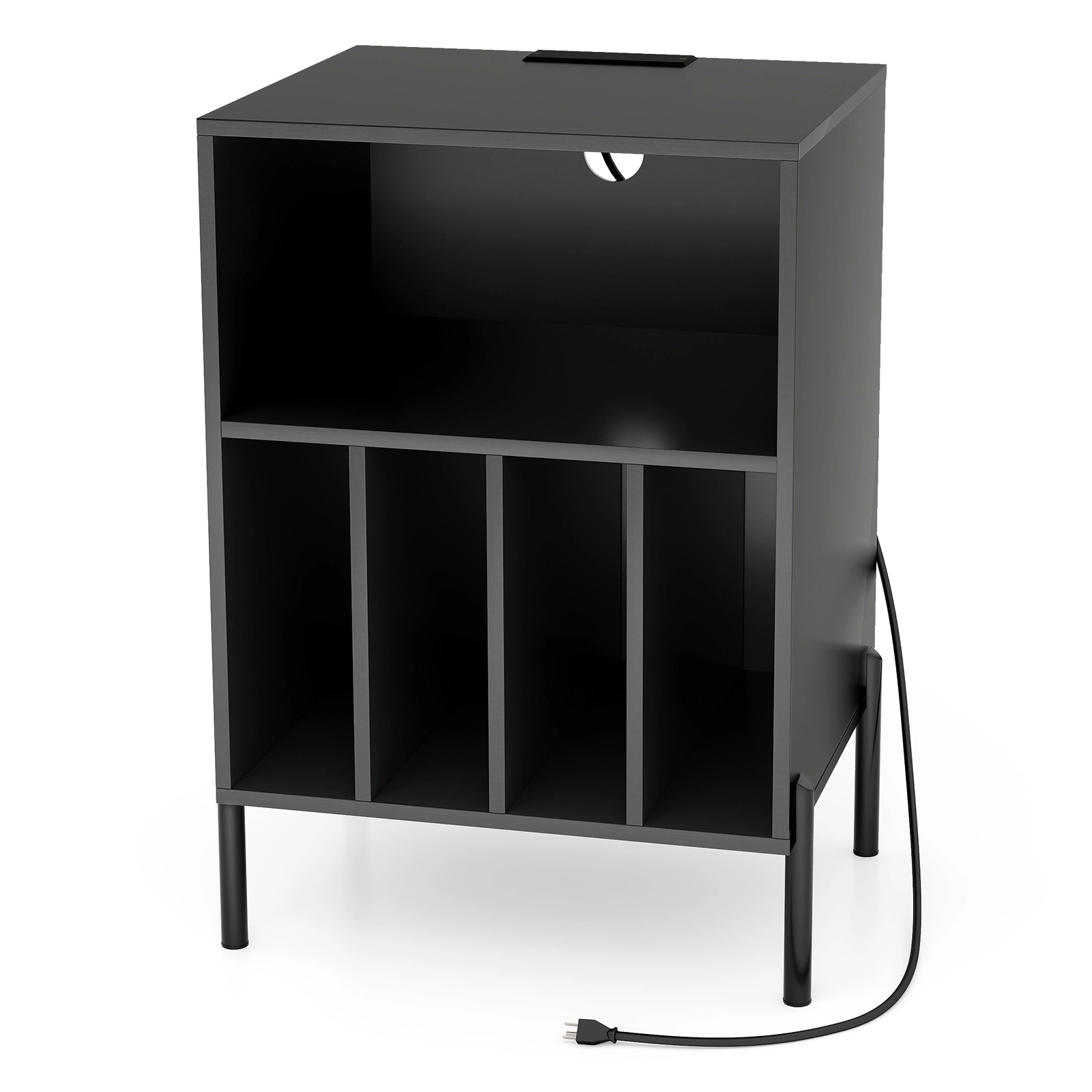 Glintex Record Player Stand with 4 Album Dividers Charging Station and Anti-Tip Kit