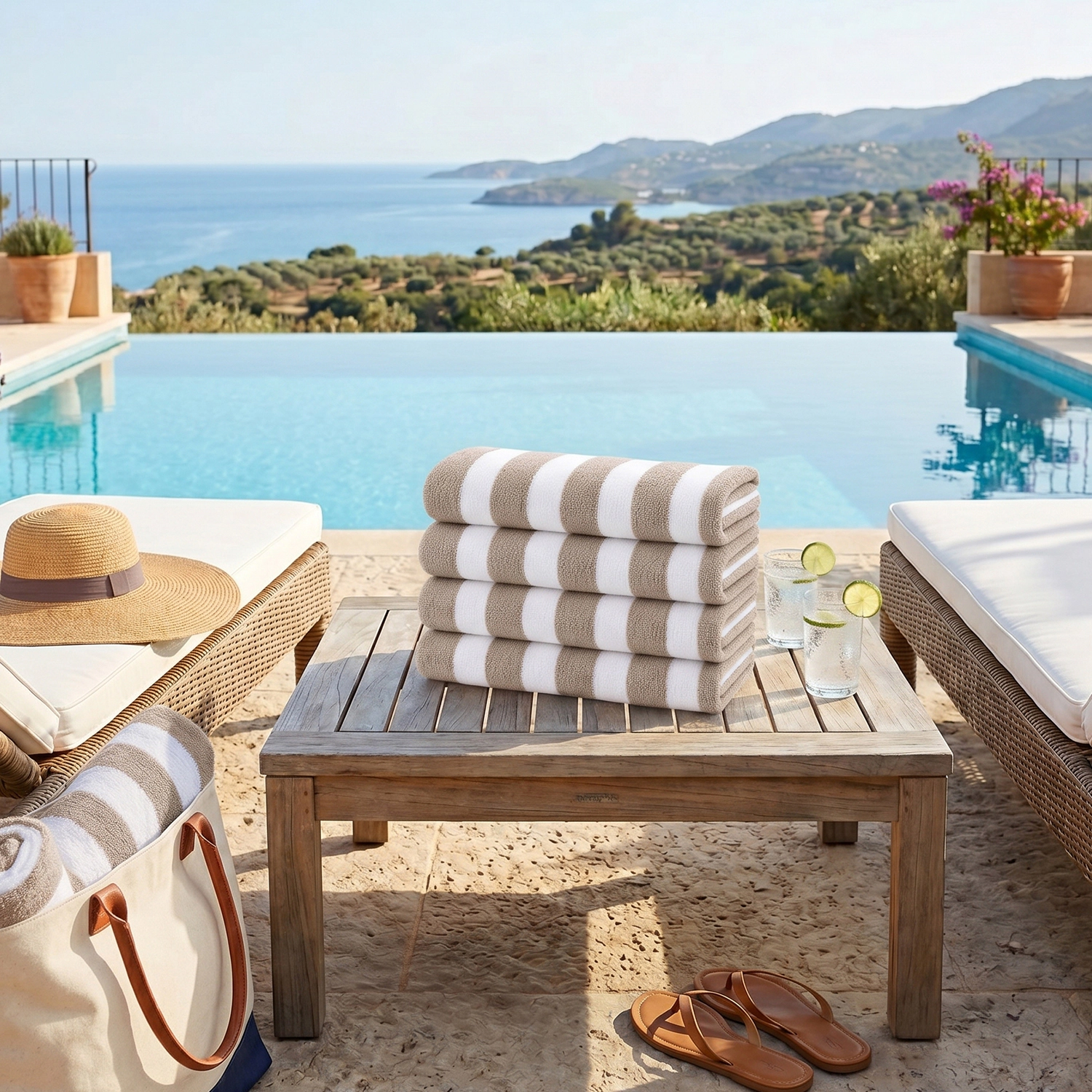 Plazatex Terry Cabana 80% Cotton 20% Polyester Oversized 4 Pack Beach Bath Towel 36" x 66" Taupe