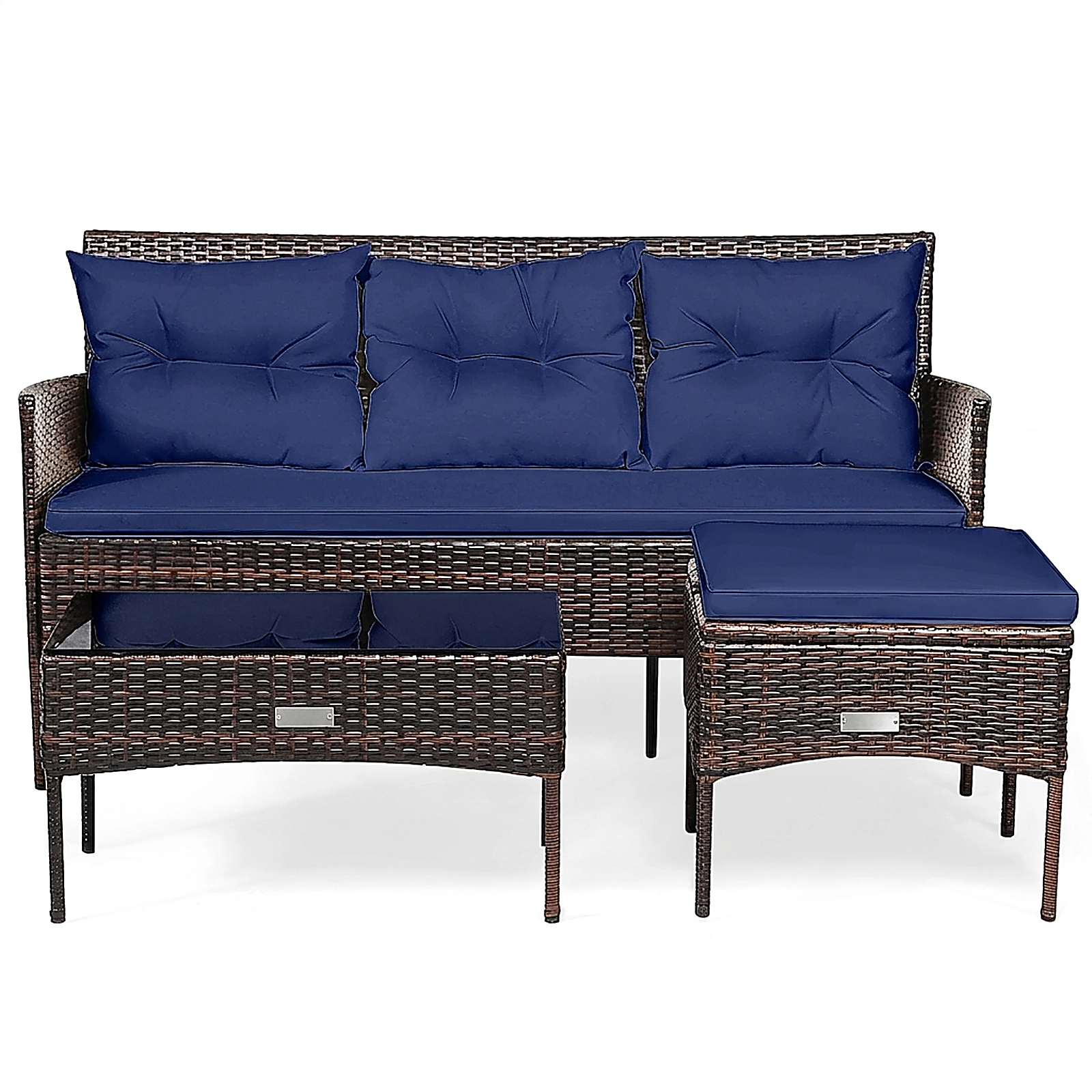 SUGIFT Ottoman and Glass Table 3-Piece Patio Rattan Sectional Set