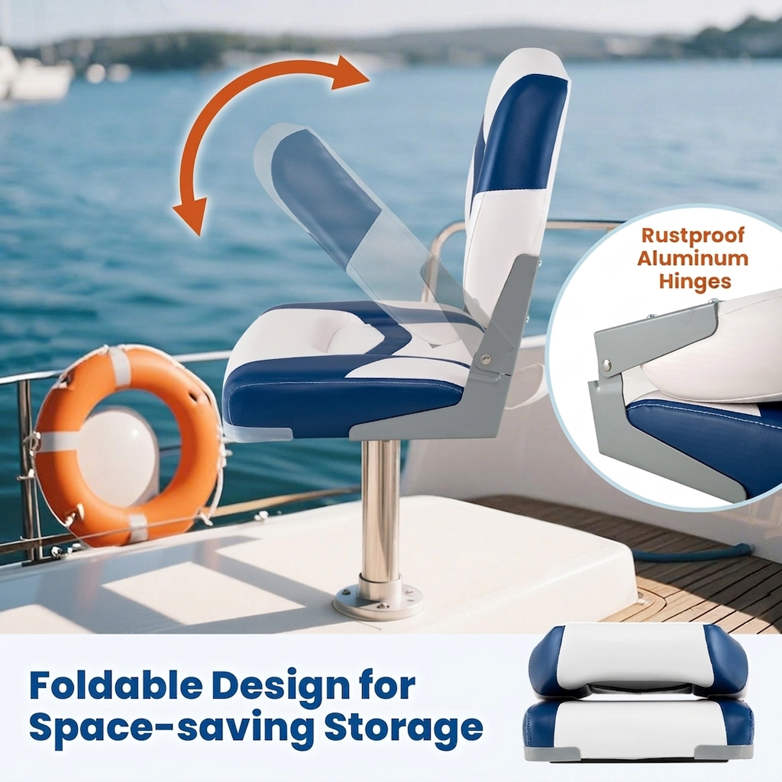 SUGIFT 2-Pack Blue Folding Boat Seats with Aluminum Hinges 16.5-in W 19.5-in D 20-in H 330-lb Seat Capacity