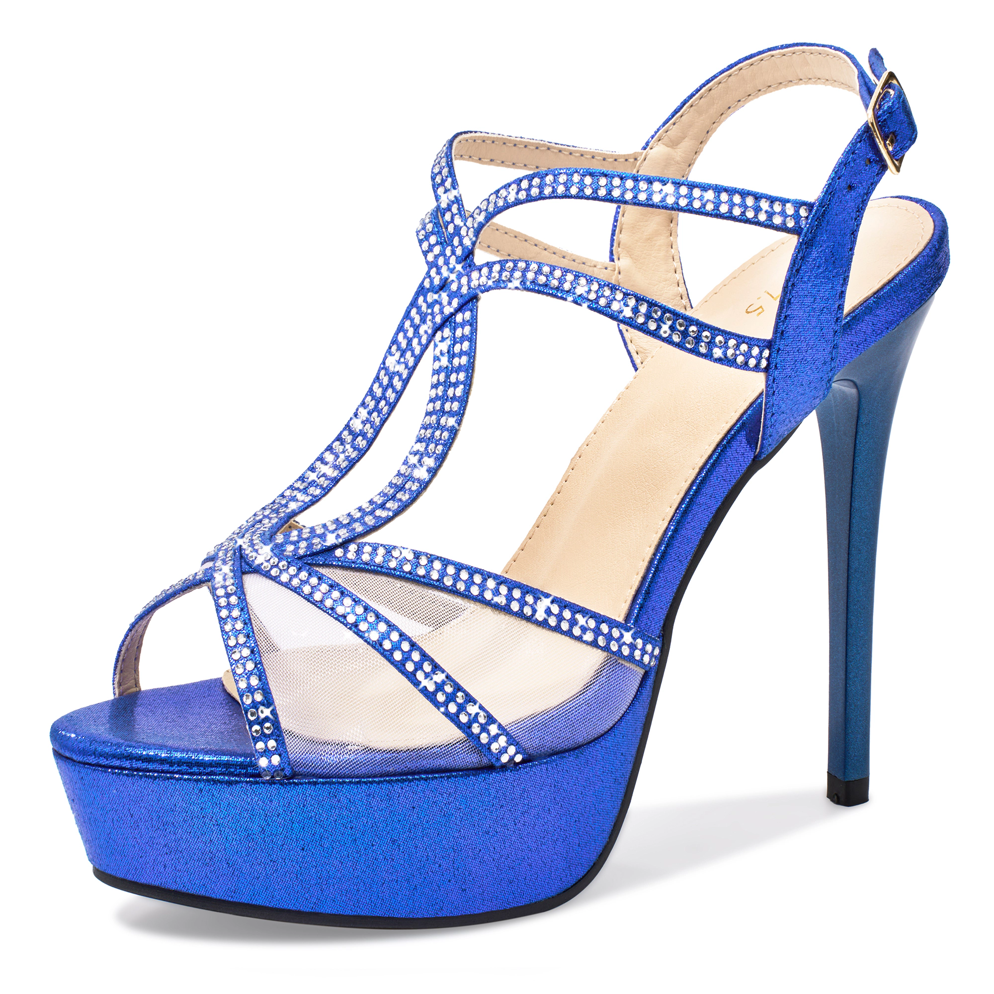 BLISSFUL STEP Women's Sparkly Rhinestone Strappy Platform Sandals