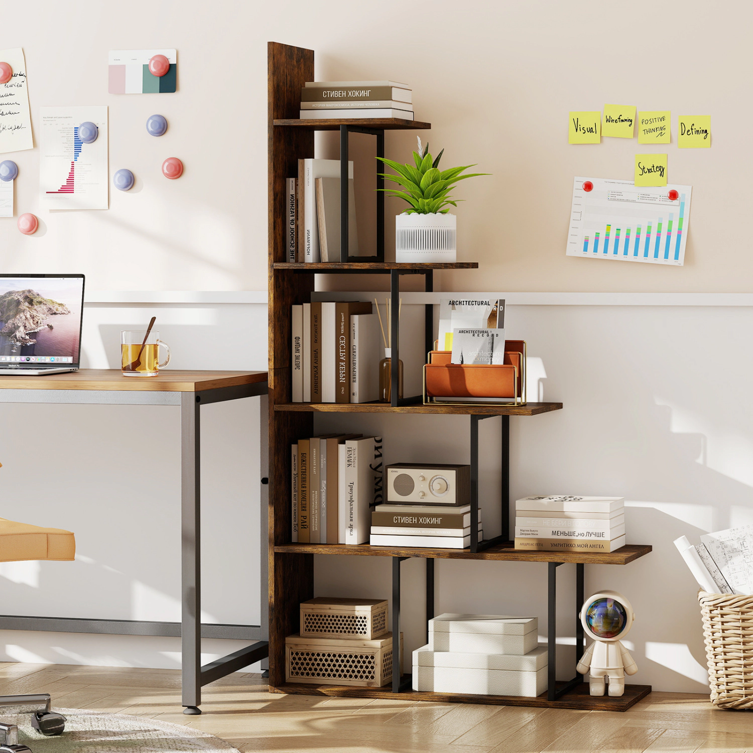 LJG 5-Tier 62 Inch Tall Stepped Bookshelf with Heavy Duty Metal Frame