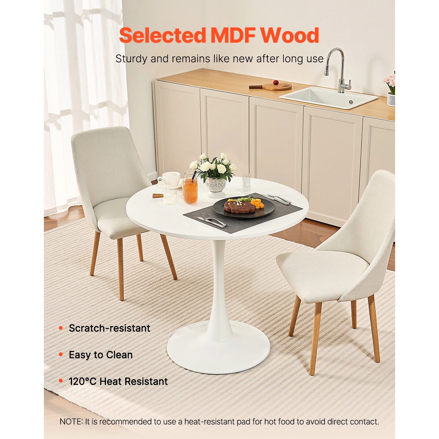 HONGGE Round Dining Table Wood for Circle Furniture Leisure Tables with Home Kitchen Living Room Only