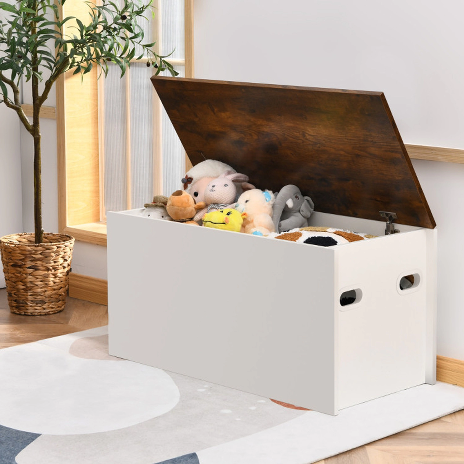 SUGIFT Flip-Top Toy Chest and Storage Bench, 200 lb Lid, 400 lb Capacity