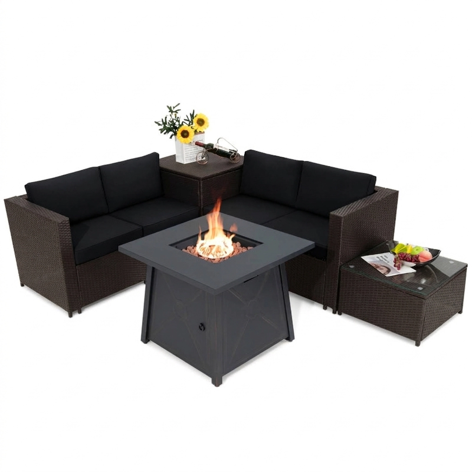 SUGIFT 5-Piece Patio Furniture Set with 50,000 BTU Propane Fire Pit Table