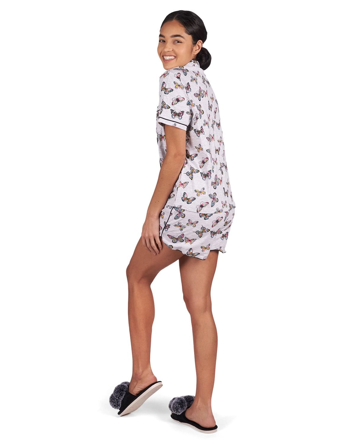 MeMoi Women's Butterfly Notch Collar Cotton Blend Pajama Set