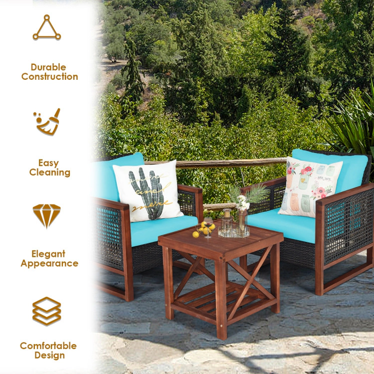 Hivvago 3 Pieces Acacia Wood Patio Furniture Set With Coffee Table