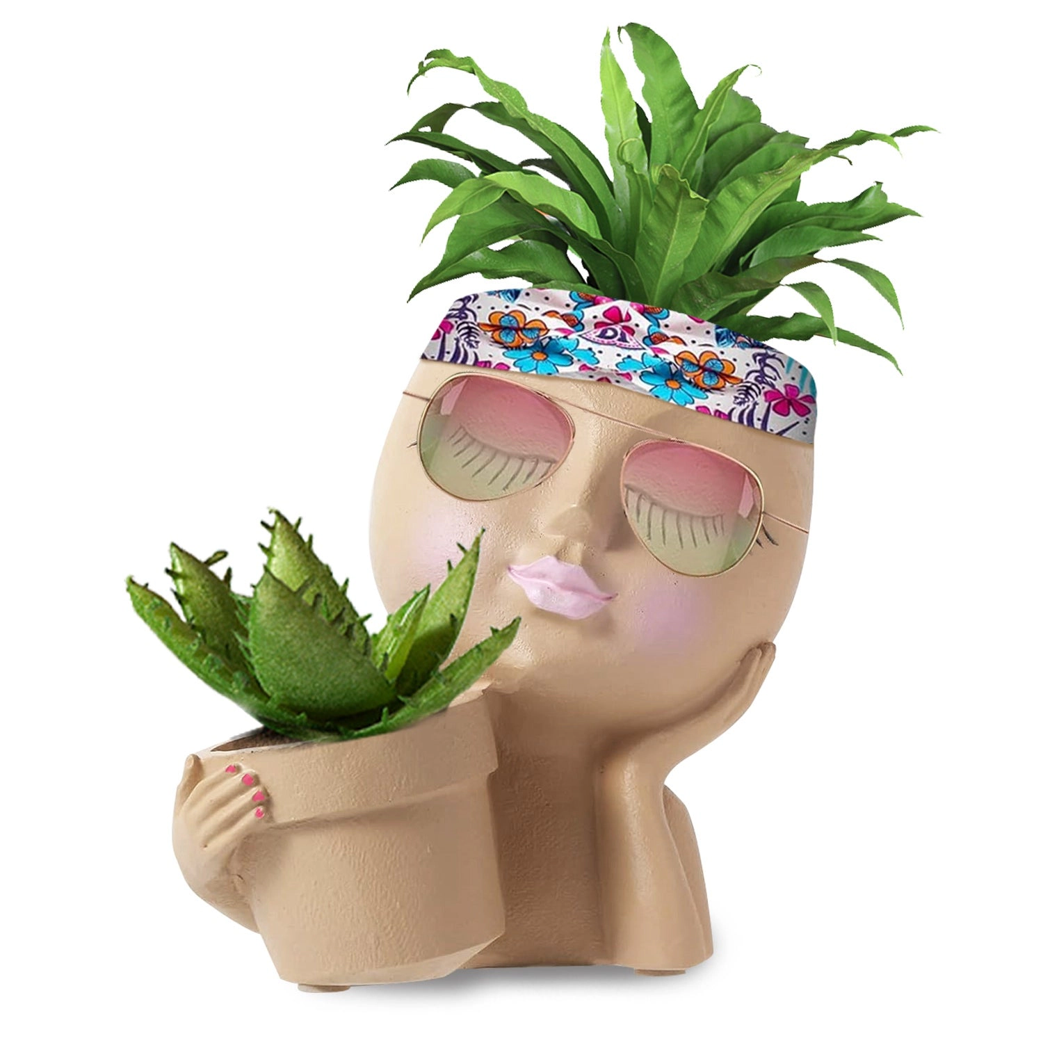 GBruno Dual-Opening Resin Face Planter Pot