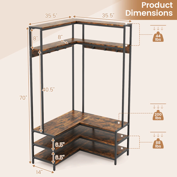 Hivvago Corner Coat Rack with Open Storage Shelves and Shoe Bench