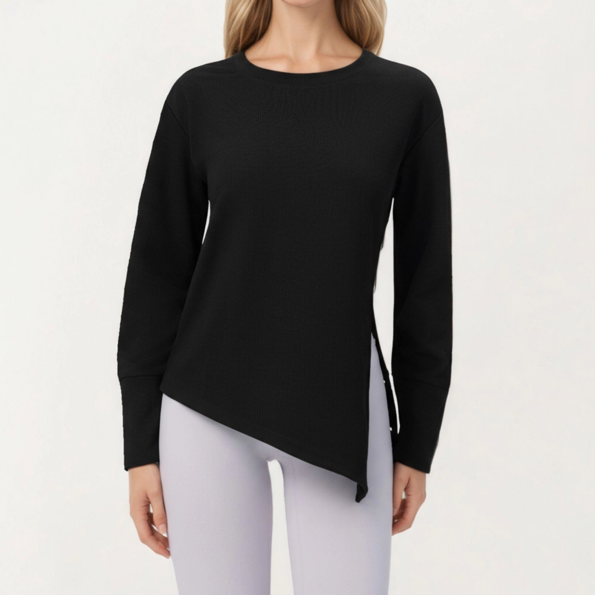 Anna-Kaci Women's Long Sleeve Asymmetrical Hem Pullover Top with Crew Neck and Relaxed Fit