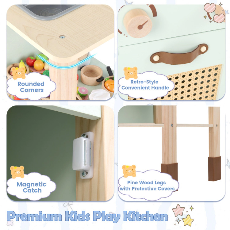 Hivvago Wooden Play Kitchen for Kids with Lights and Sounds Retro Style With Accessories