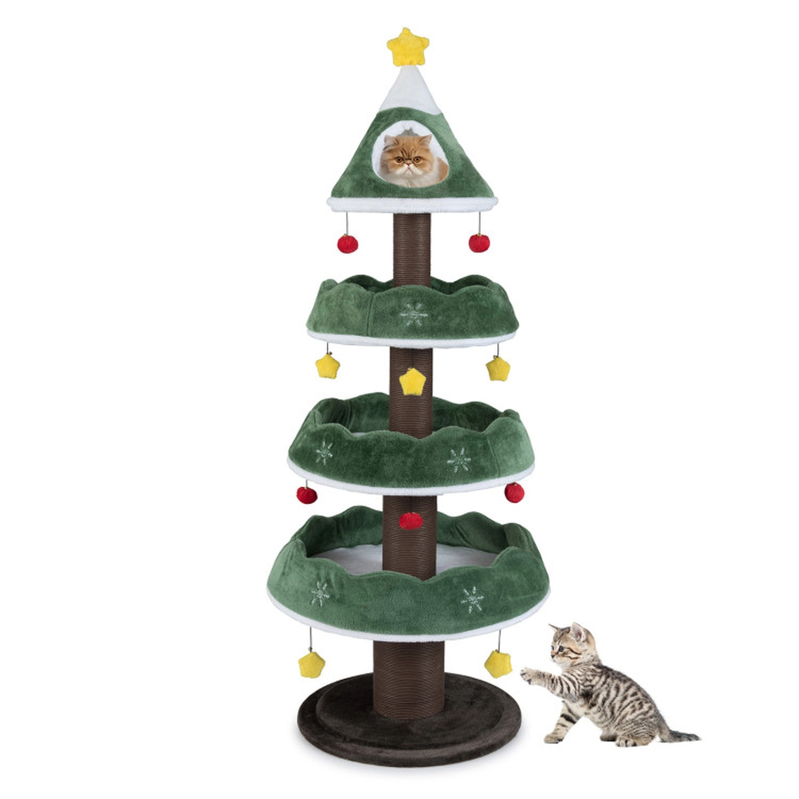 SUGIFT 4-Tier Multi-level Christmas Cat Tree with 3 Platforms and Upholstered Top Perch 33-lb Capacity Multicolor