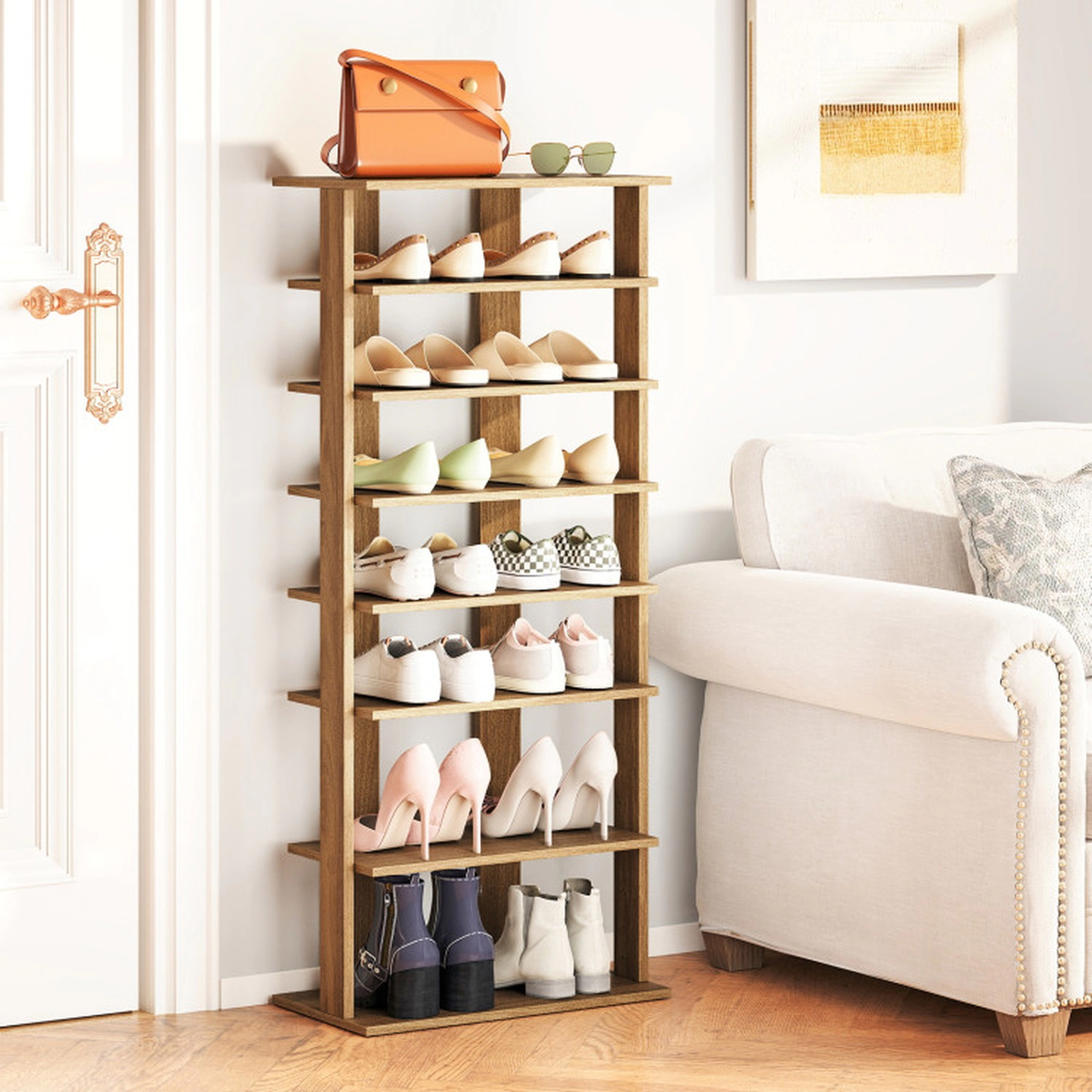 SUGIFT Narrow Freestanding for Front Door 7-Tier Vertical Shoe Rack Organizer