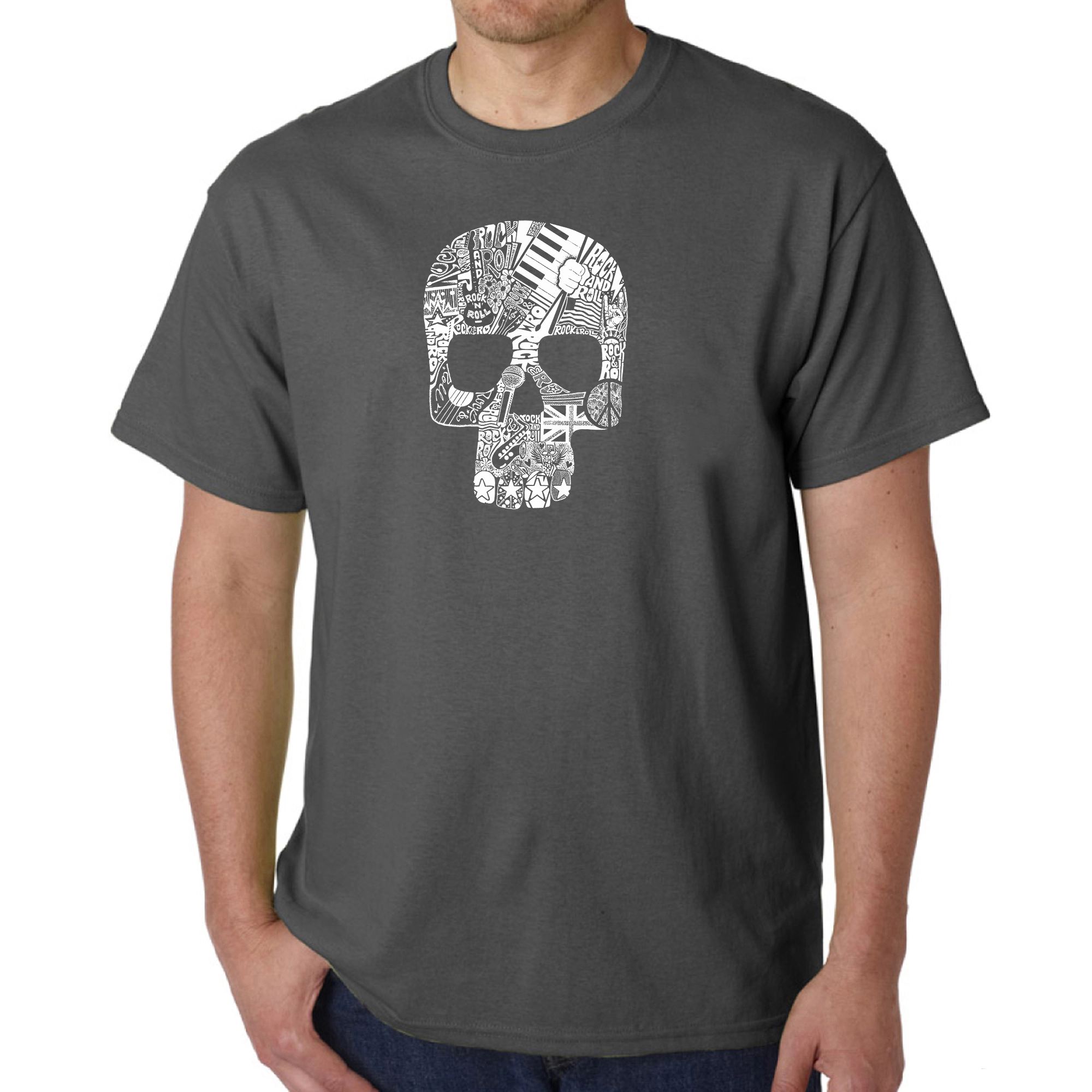 LA Pop Art Men's Word Art T-Shirt - Rock n Roll Skull