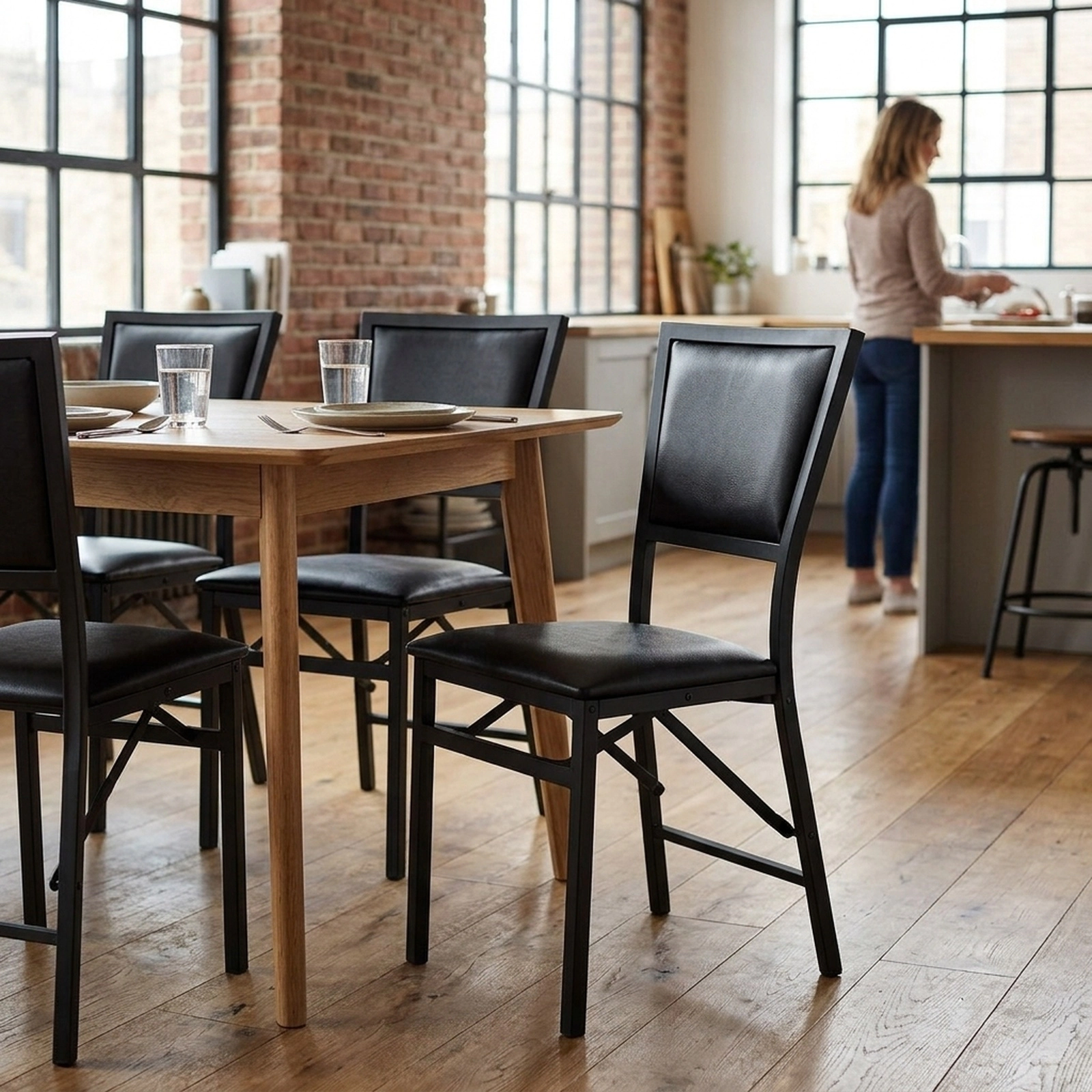 SUGIFT Set of 2 Black PU Leather Folding Banquet Chairs