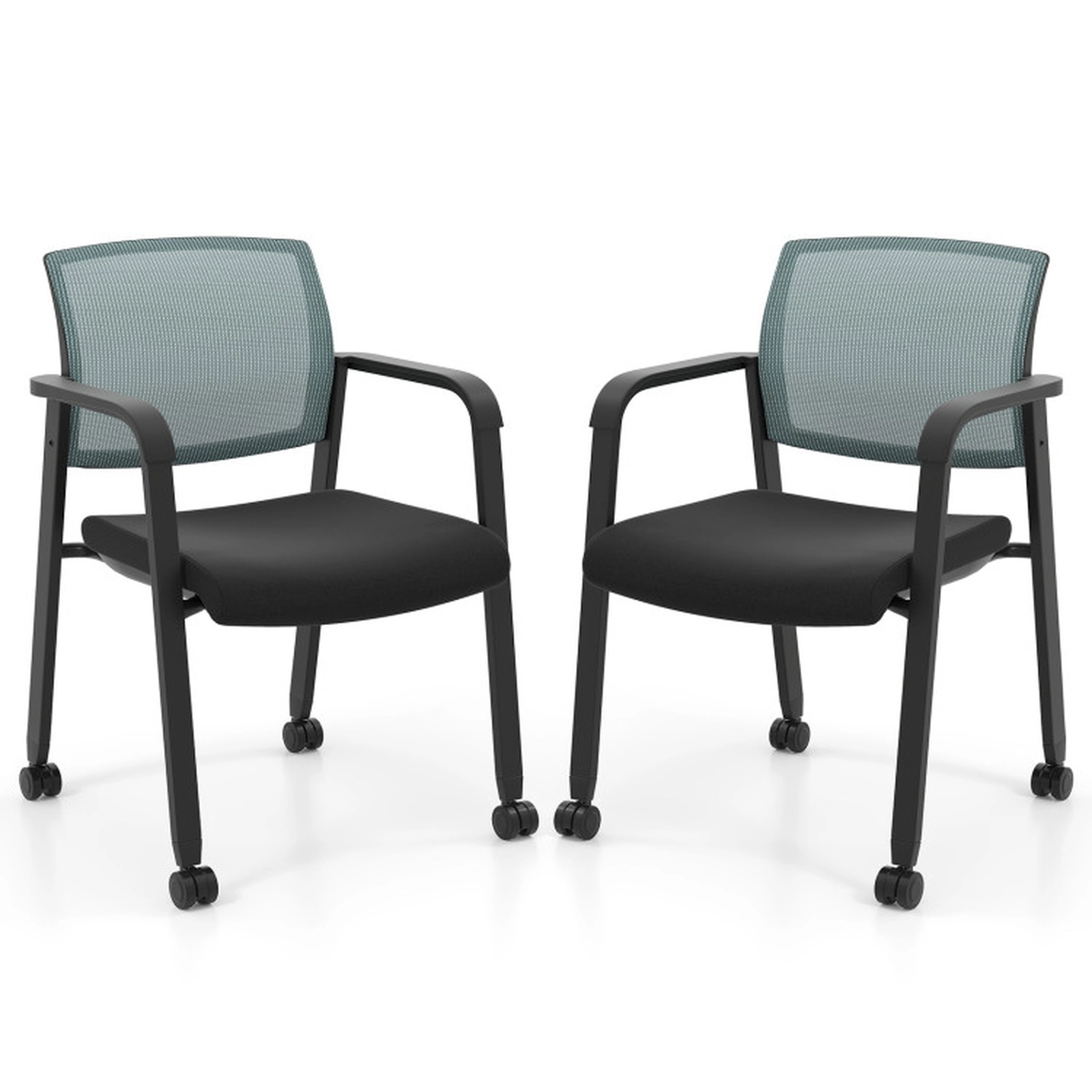 SUGIFT Set of 2 330-lb Capacity Gray Stackable Rolling Desk Chairs with Curved Mesh Backrest and Padded Seat