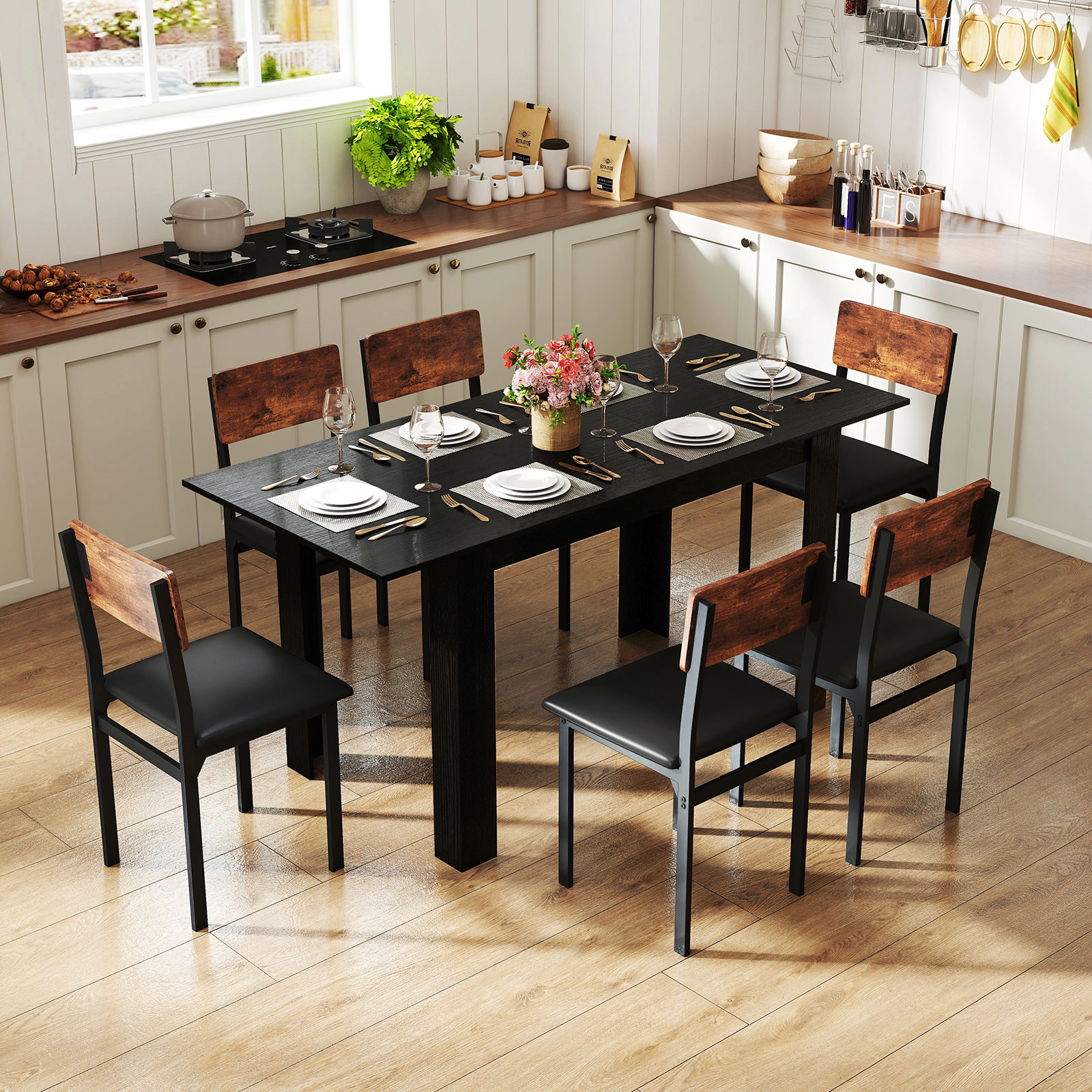 LJG Extendable Dining Table for 4-8 People 47"-62" Large Rectangular Kitchen
