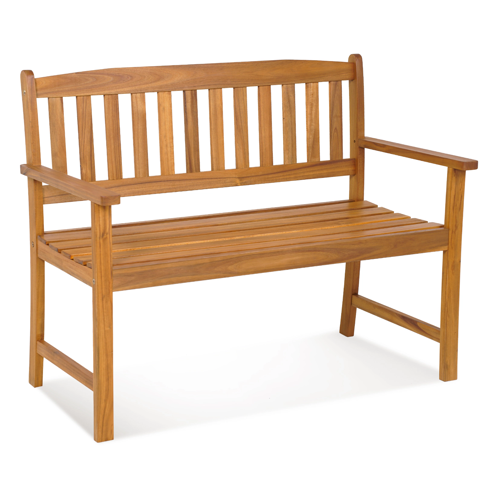 LJG 2-Person Patio Acacia Wood Bench with Backrest and Armrests