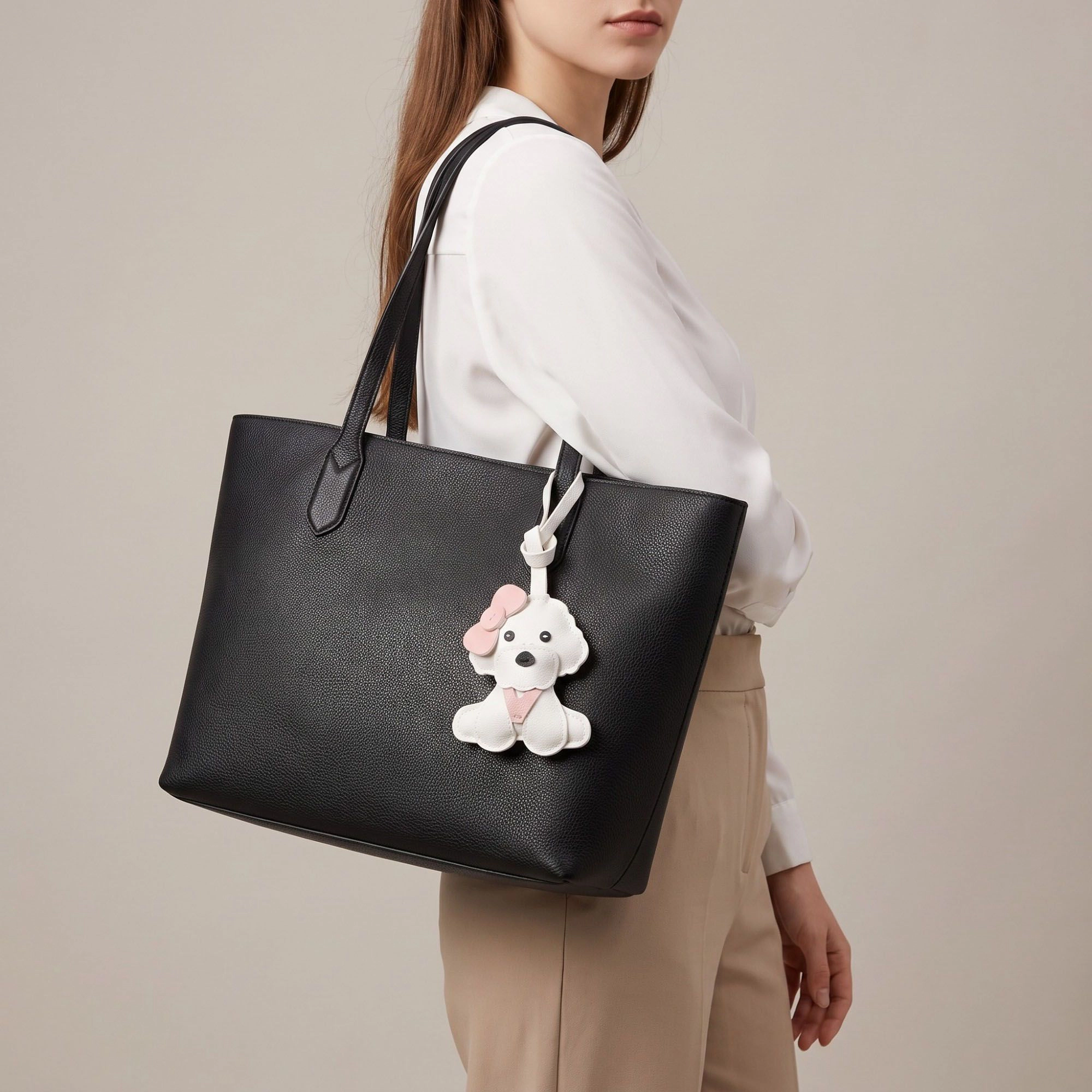 Alilang Women's Puppy Dog Bag Charm with Pink Bow Accent
