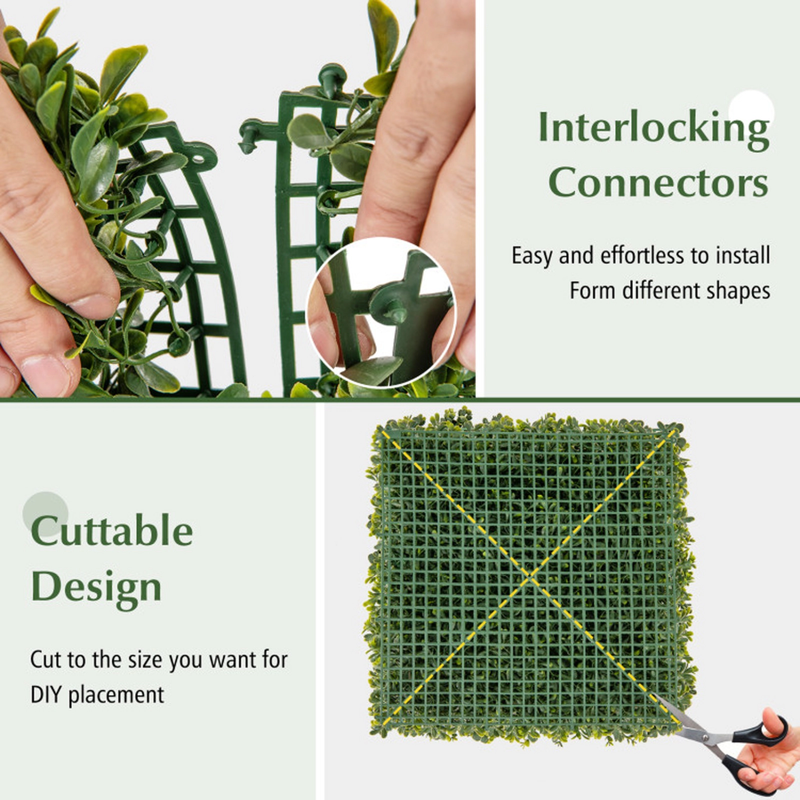 SUGIFT 12-Pieces Artificial Hedge Boxwood Panels 20 x 20-in 32-sq.ft Coverage 3-in Thick Green