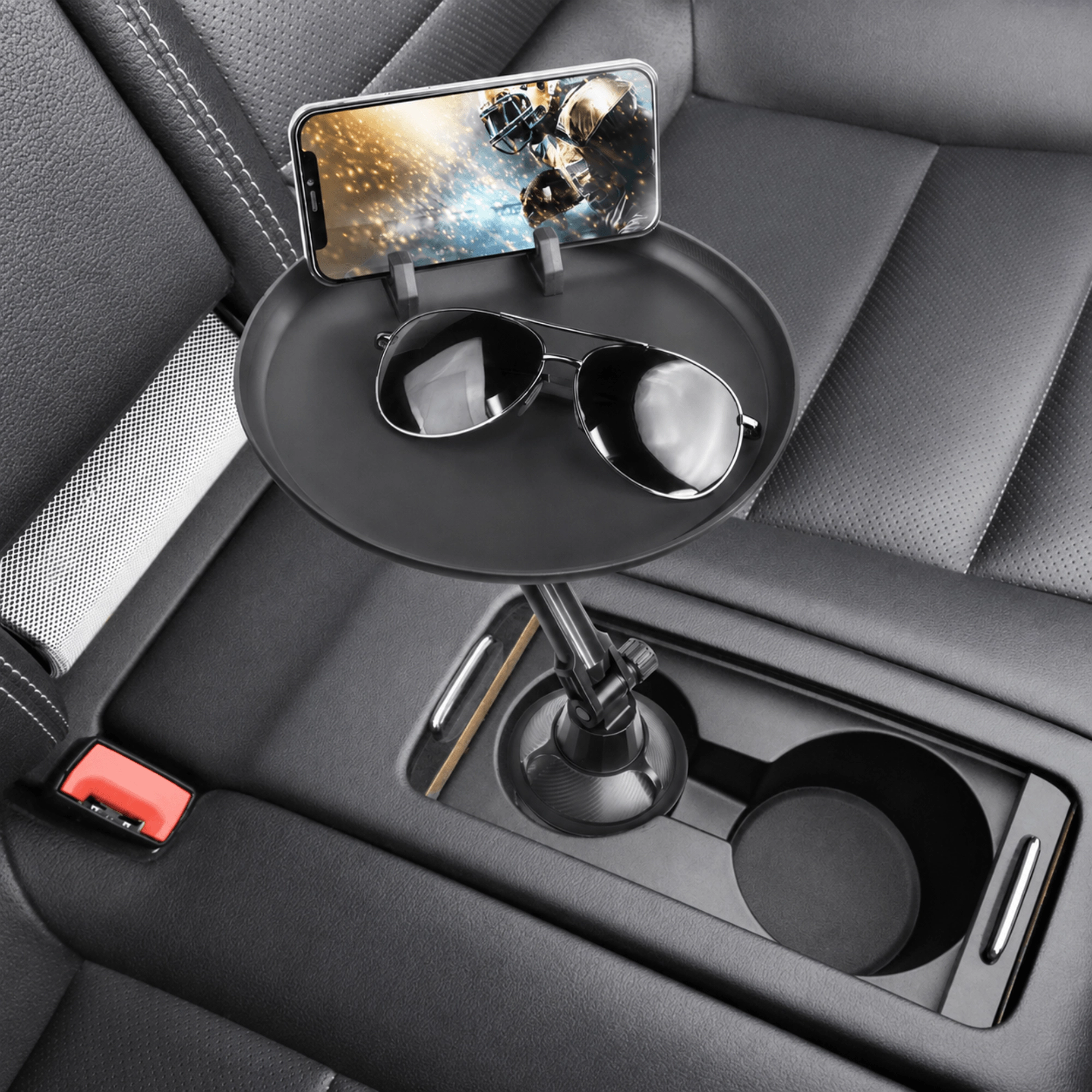 HyperGear Car Caddy Cup Holder Swivel Tray with Phone Mount