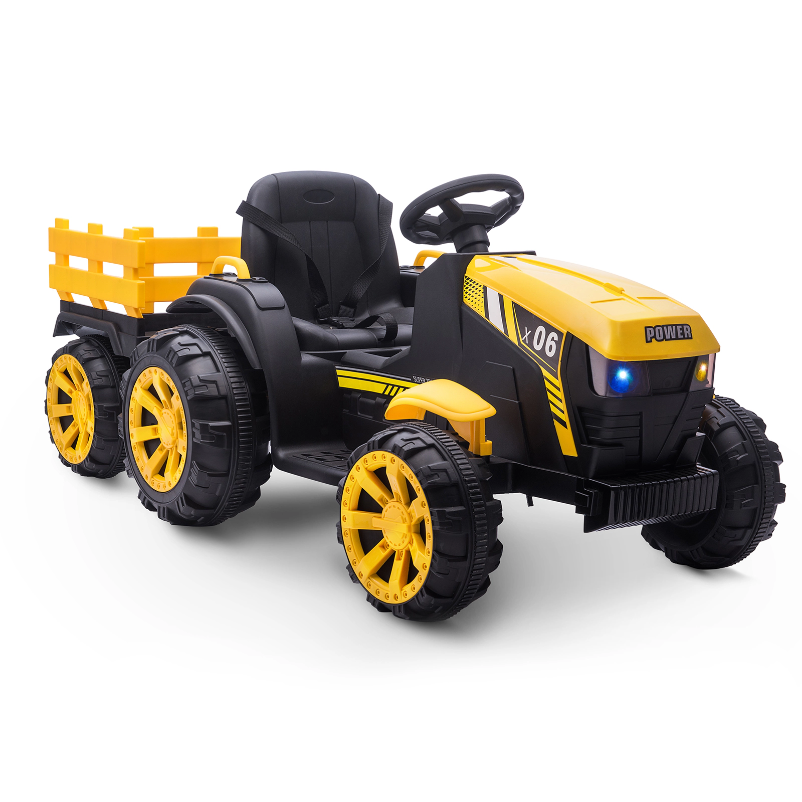 Enjyam 12V Kids Ride On Tractor w/Remote, 7Ah Battery, Dual 35W Motors, Detachable Trailer, LED Lights, Music