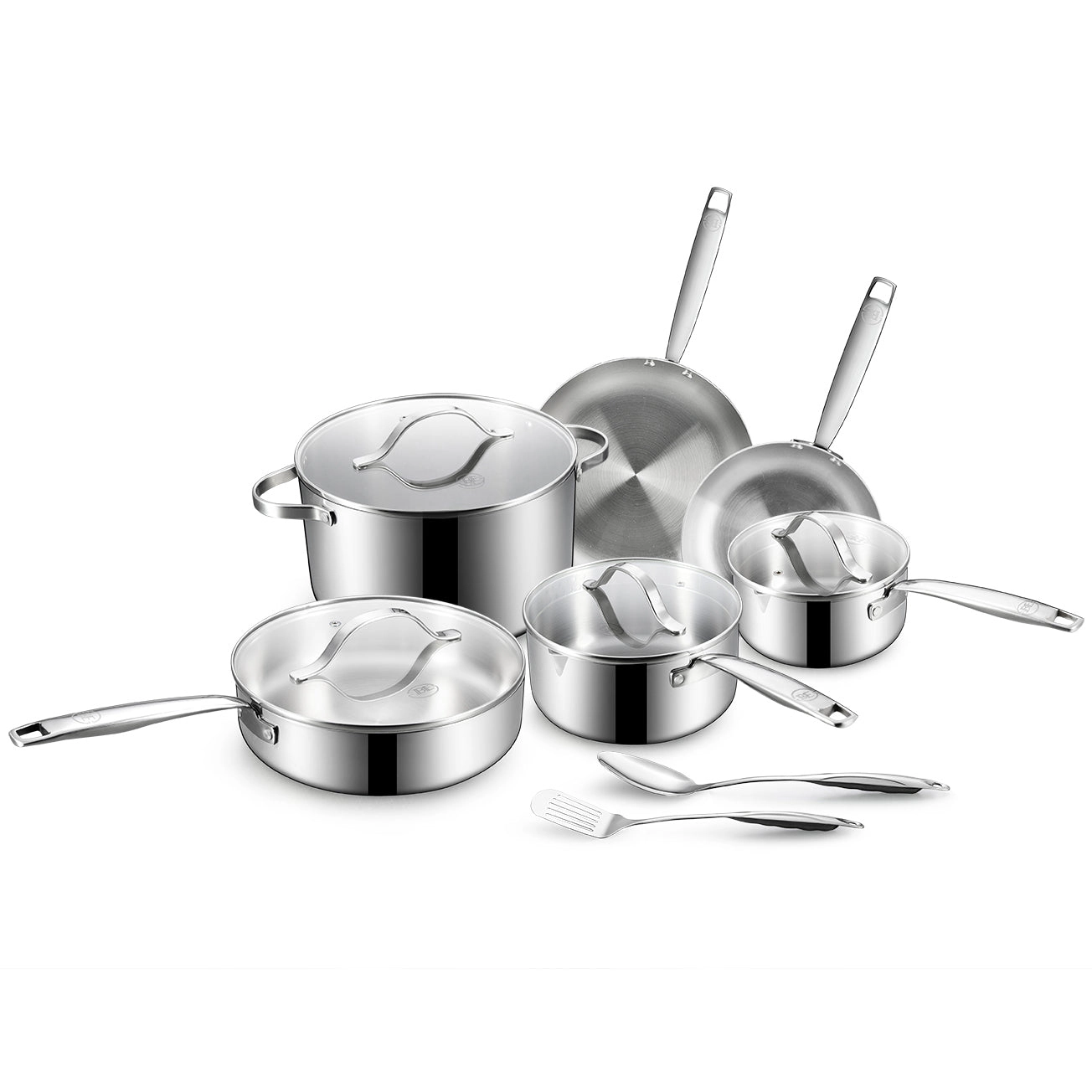 BE - LIVING Essential Series PFAS- free Tri-Ply Stainless Steel 12-Piece Cookware Set