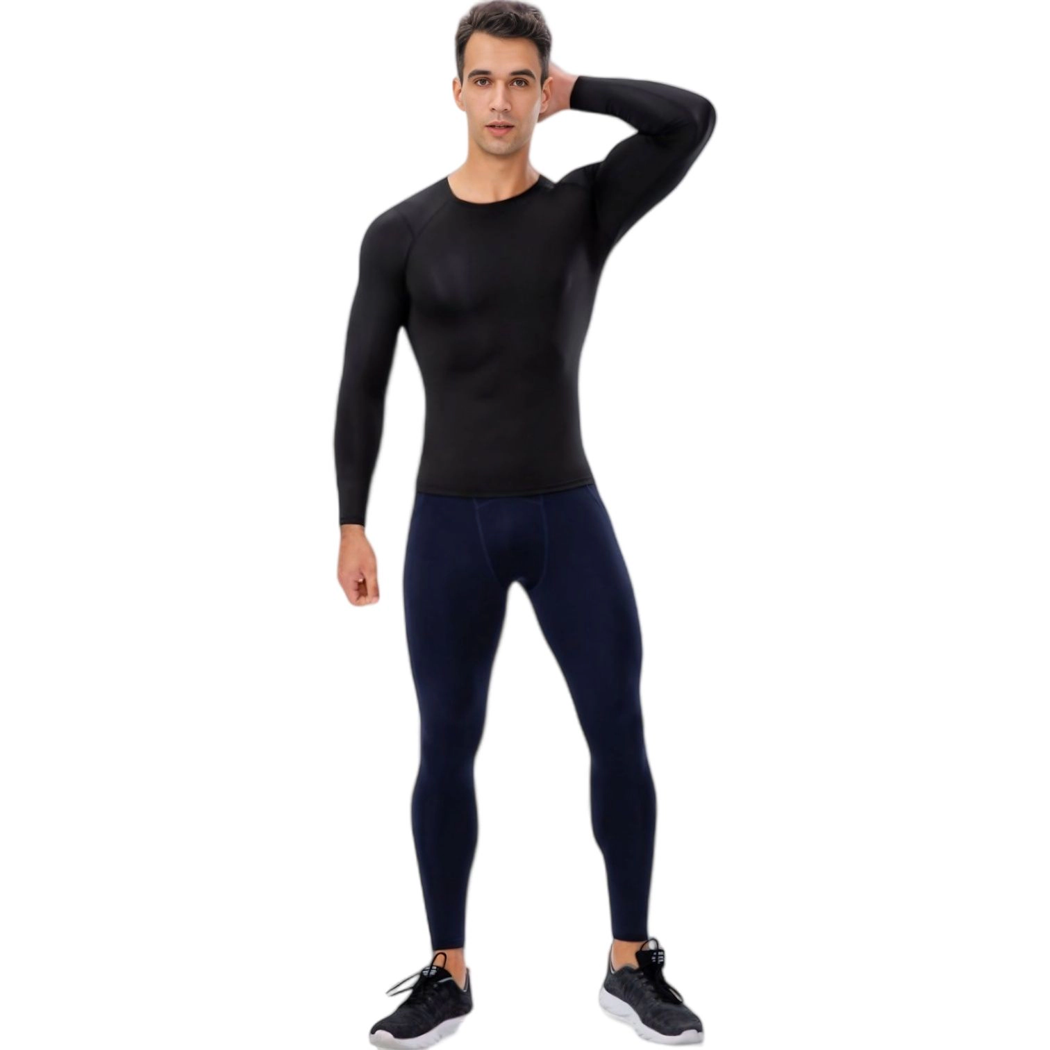 Anna-Kaci Men's Long Sleeve Compression Shirt with Crew Neck and Moisture-Wicking Stretch Fabric