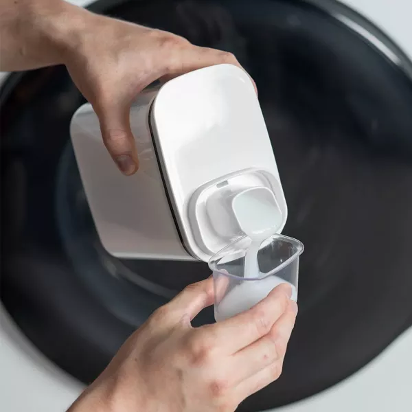 OU 78oz Laundry Detergent Dispenser w Measuring Cap, Liquid Soap & Fabric Softener Dispenser w/ Internal Drip Return Lid