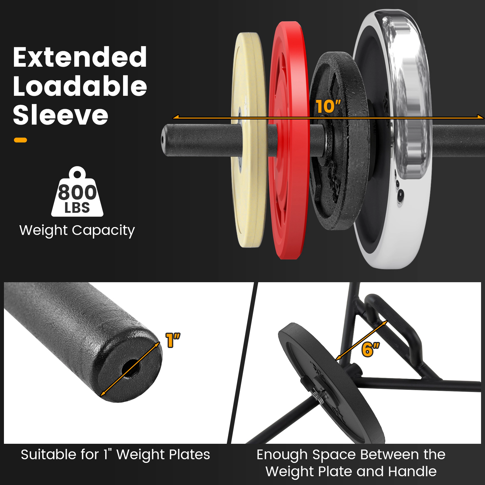 SUGIFT 800-lb Capacity Standard Hex Trap Bar for 1-in Weight Plates with Foldable Knurled Handles and 2 Spring Collars