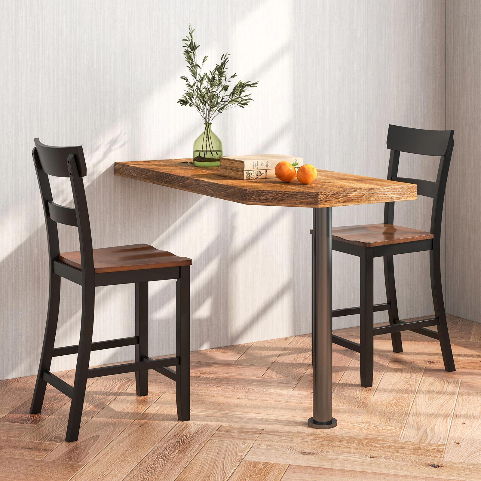 SlickBlue Farmhouse Bar Stools, Rubber Wood Frame, Brown Seat, 350 lbs