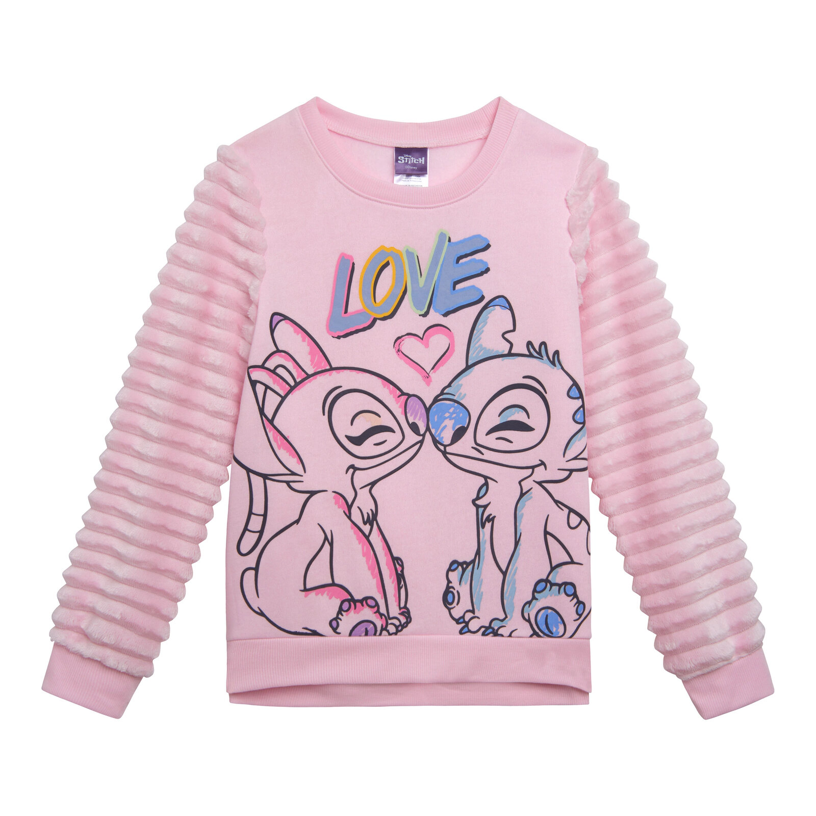 Disney Lilo & Stitch Girls' Faux Fur Fleece Pullover Sweatshirt