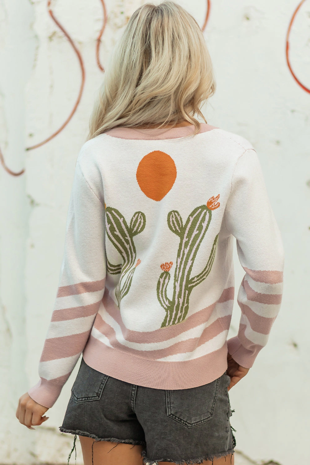 Threaded Pear Women's Paulina Desert Cactus Front Sweater