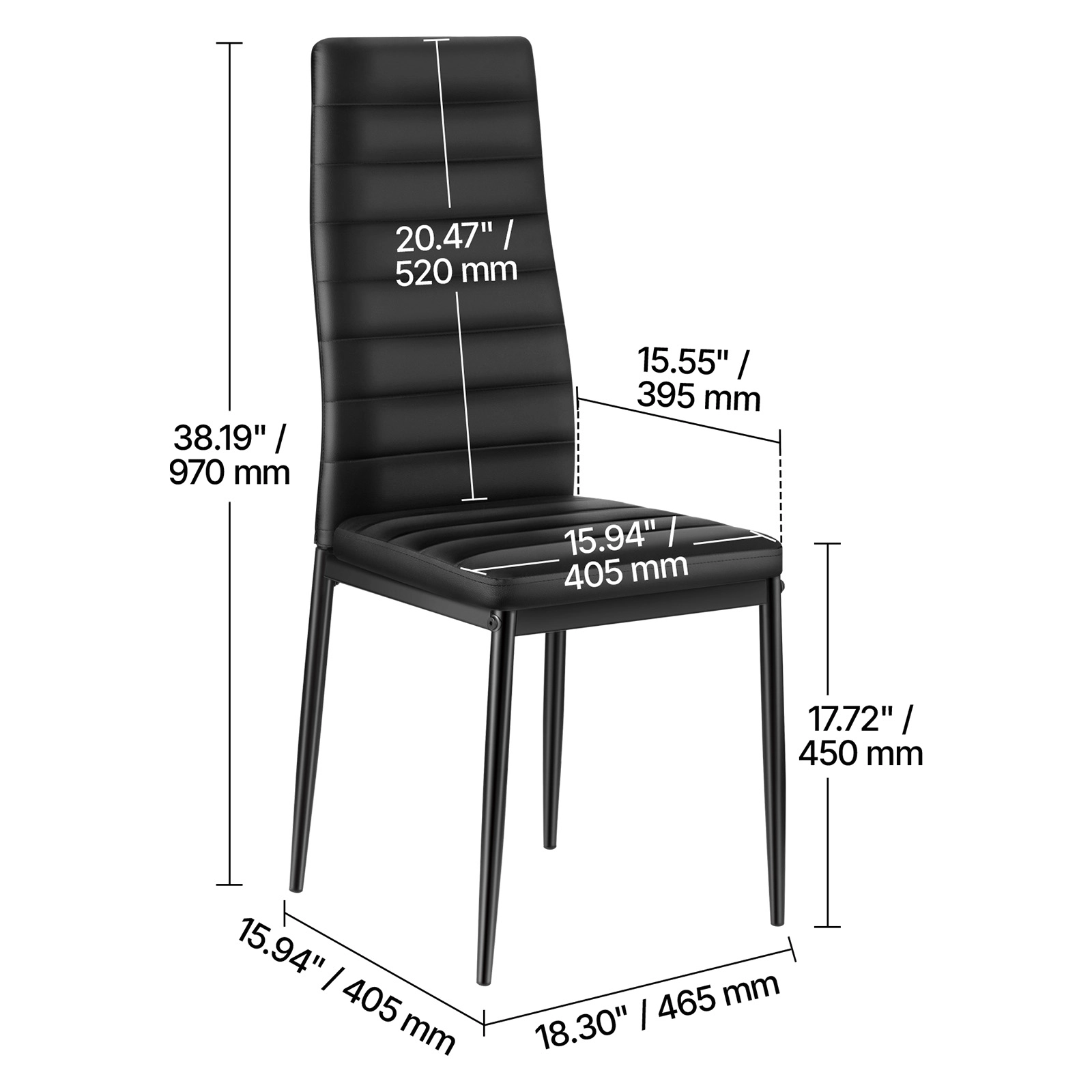 HONGGE Black Faux Leather Dining Chairs Set of 4, Modern Upholstered Kitchen Chairs with Metal Legs and Thick Cushions